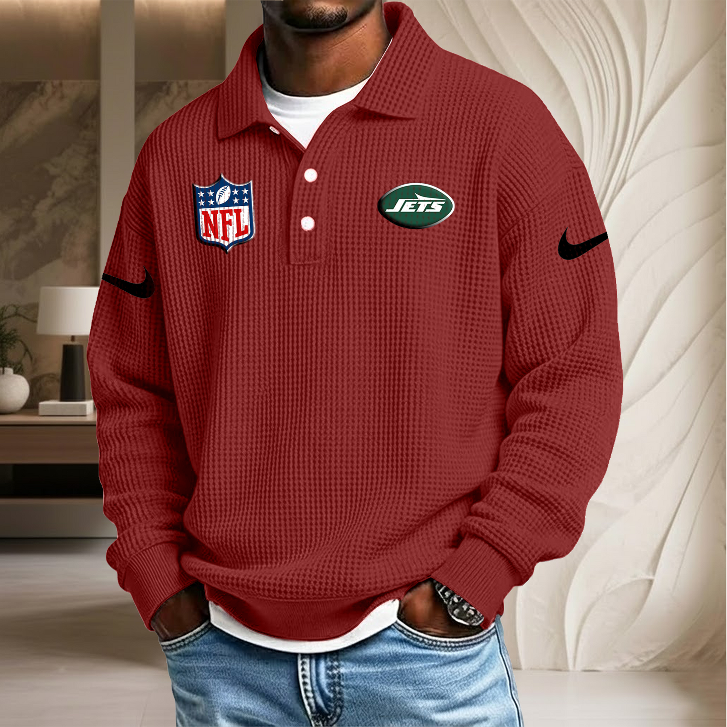 NFL x NYJ Waffle Three Button Lapel Polo HLP HLPHUONG