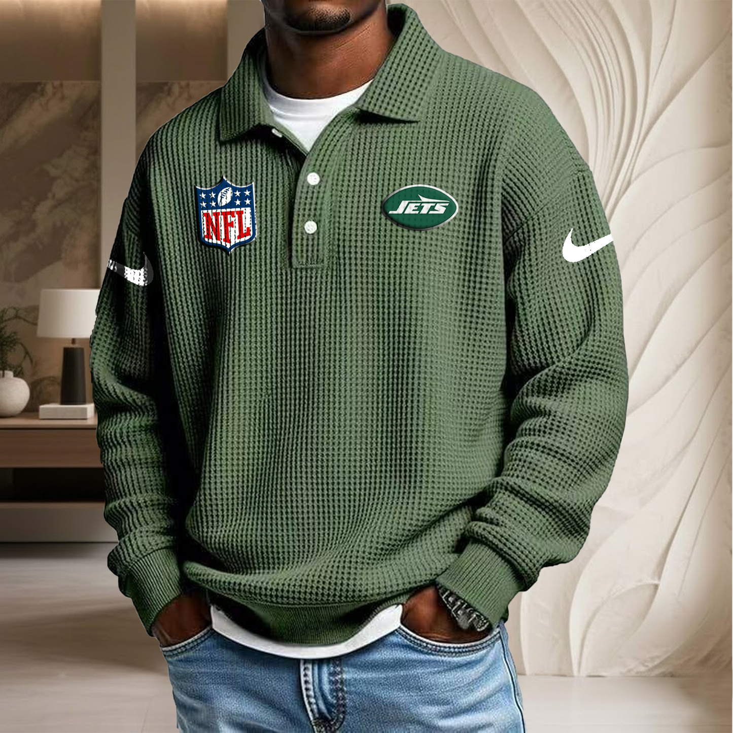 NFL x NYJ Waffle Three Button Lapel Polo HLP HLPHUONG