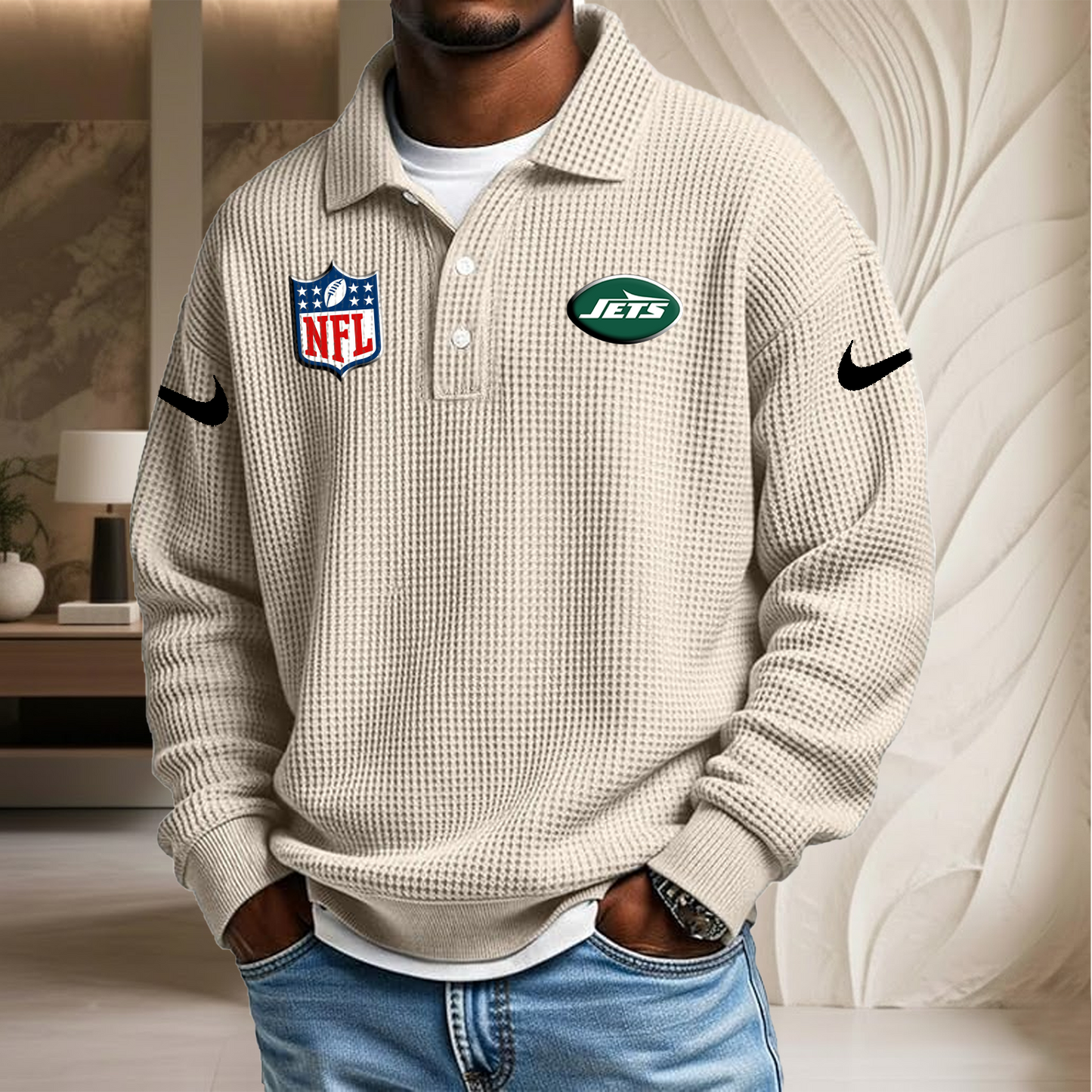 NFL x NYJ Waffle Three Button Lapel Polo HLP HLPHUONG
