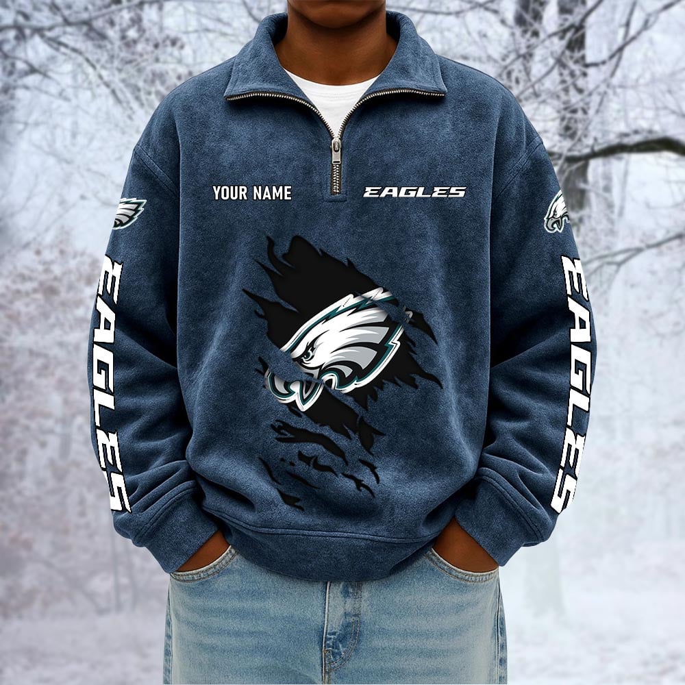 NFL x PHI Custom Name Half-zip Collar Suede Sweatshirt HLP HLPHUONG