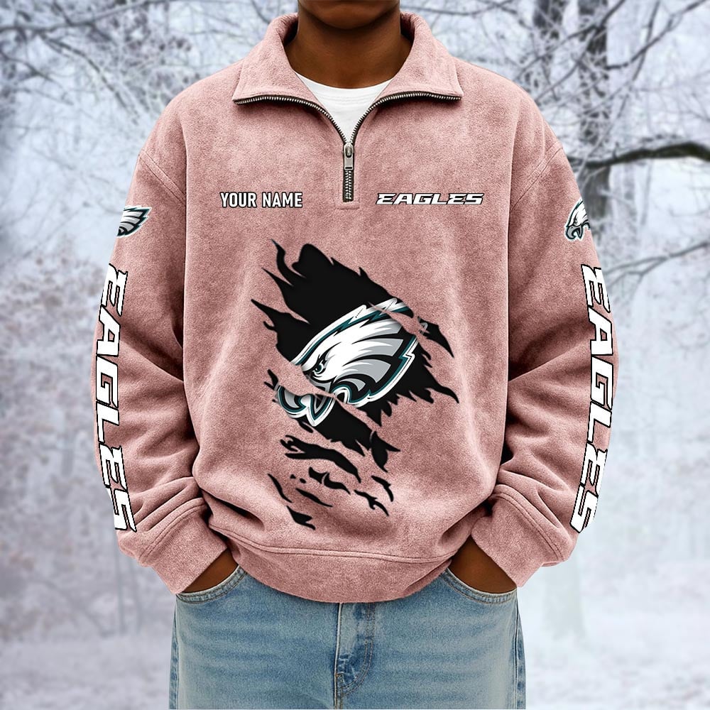 NFL x PHI Custom Name Half-zip Collar Suede Sweatshirt HLP HLPHUONG