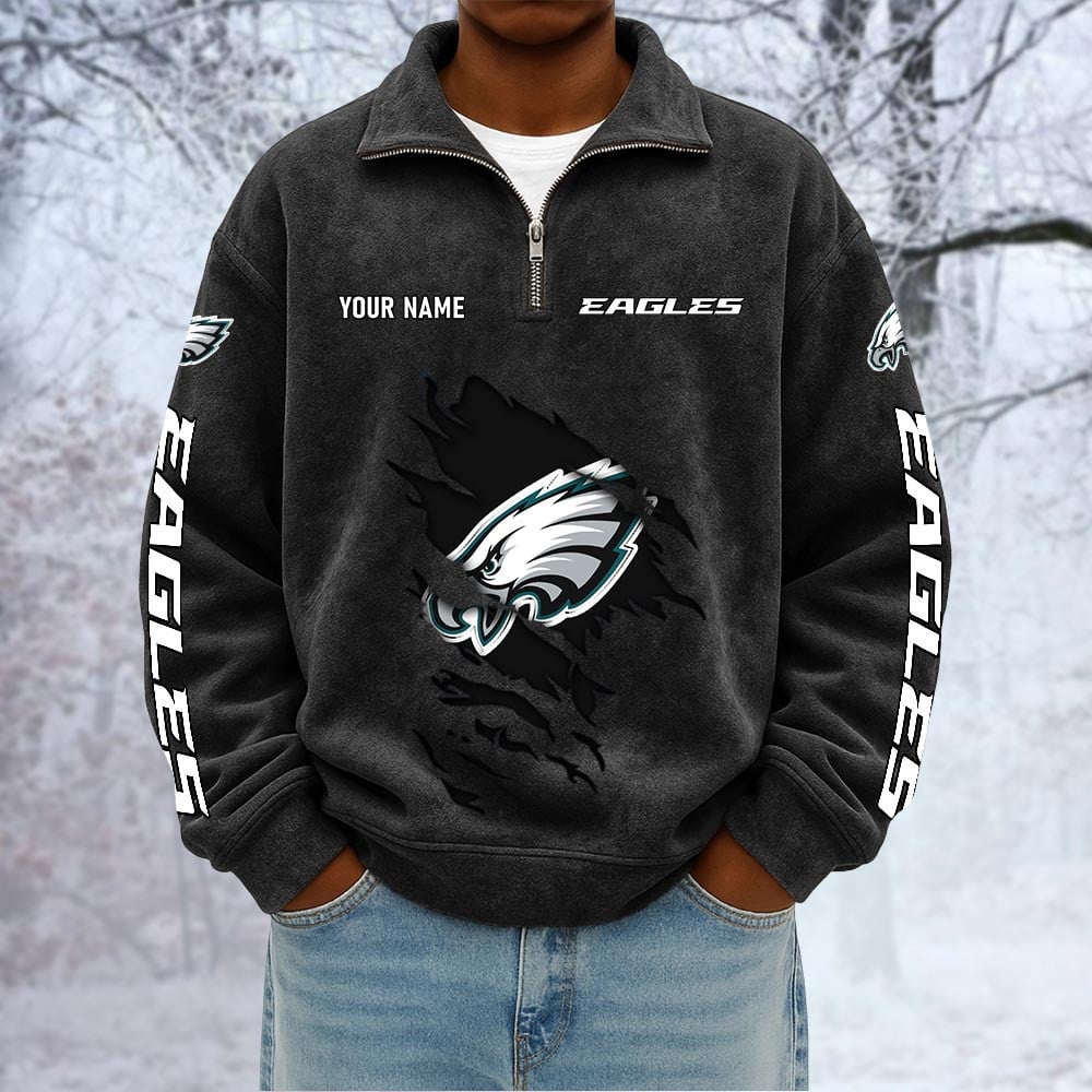 NFL x PHI Custom Name Half-zip Collar Suede Sweatshirt HLP HLPHUONG
