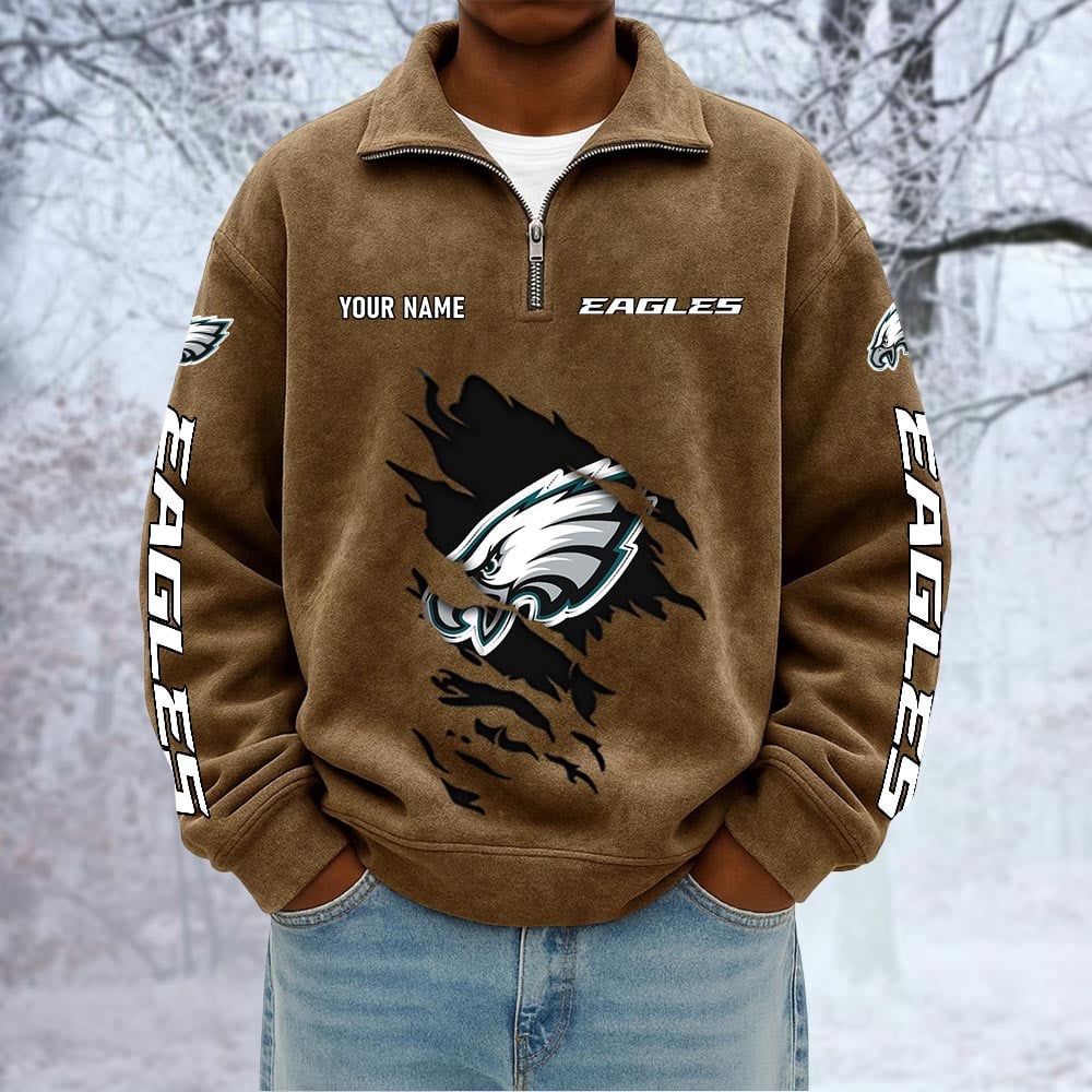 NFL x PHI Custom Name Half-zip Collar Suede Sweatshirt HLP HLPHUONG
