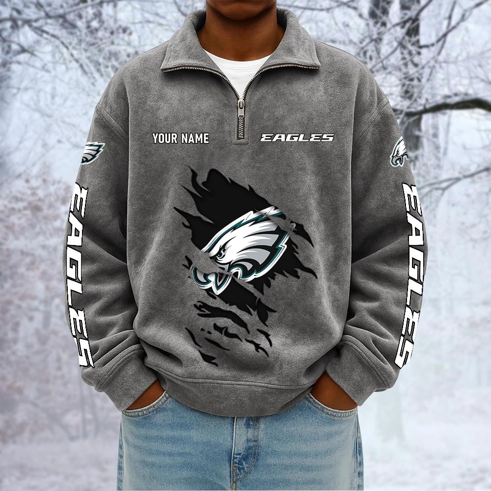 NFL x PHI Custom Name Half-zip Collar Suede Sweatshirt HLP HLPHUONG