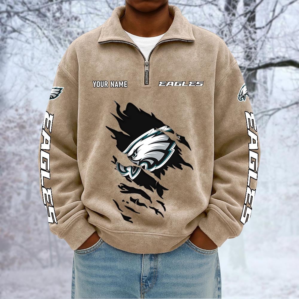 NFL x PHI Custom Name Half-zip Collar Suede Sweatshirt HLP HLPHUONG