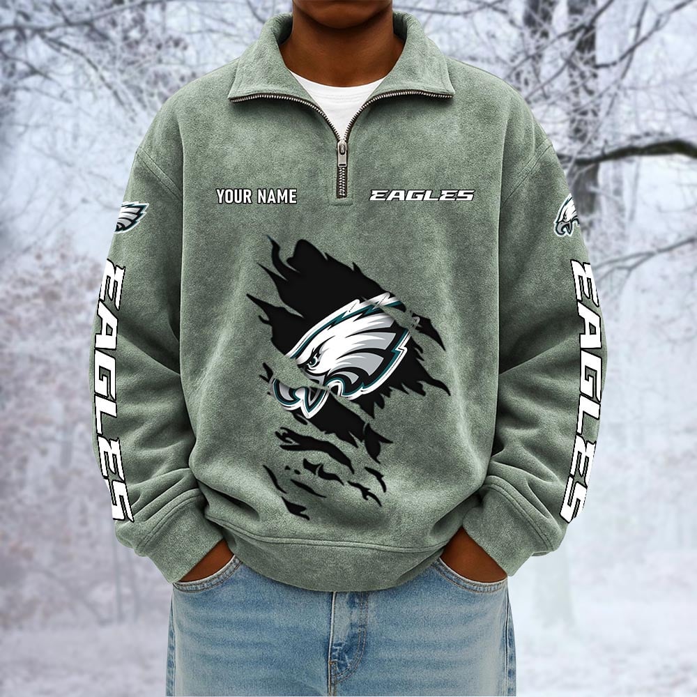 NFL x PHI Custom Name Half-zip Collar Suede Sweatshirt HLP HLPHUONG