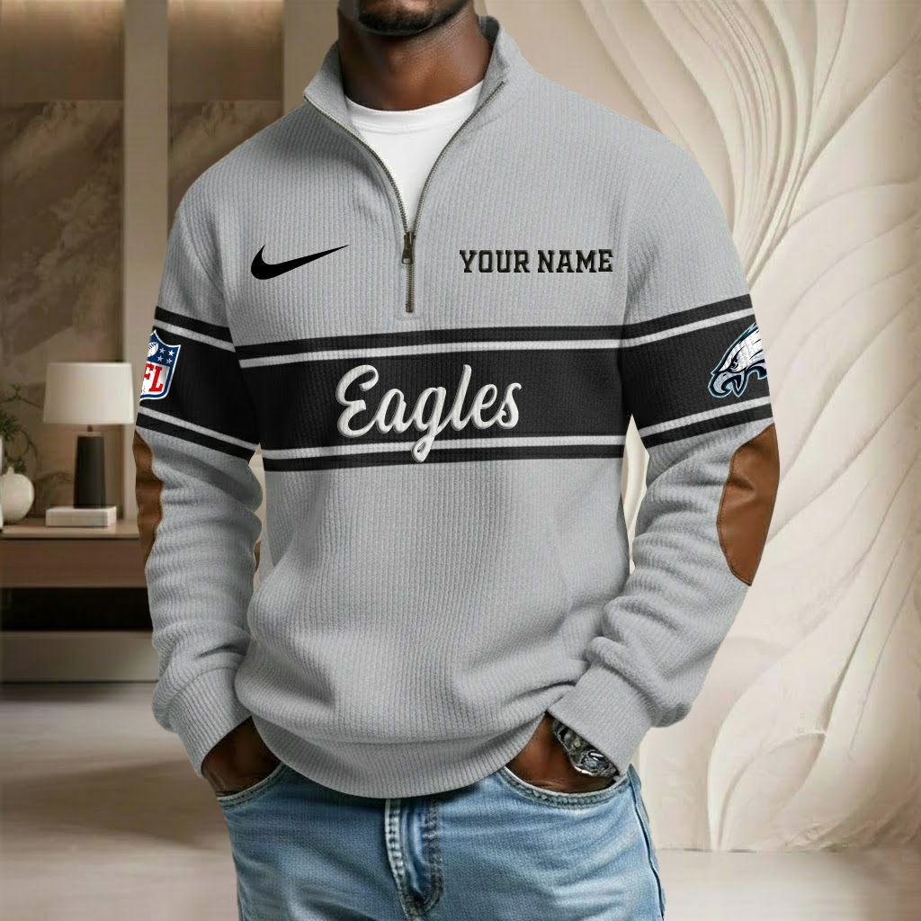 NFL x PHI Custom Name Stand Collar Half-zip Sweatshirt HLP HLPHUONG