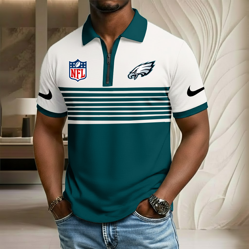 NFL x PHI Sport Zip Polo Golf Shirt HLP 250226 HLPHUONG