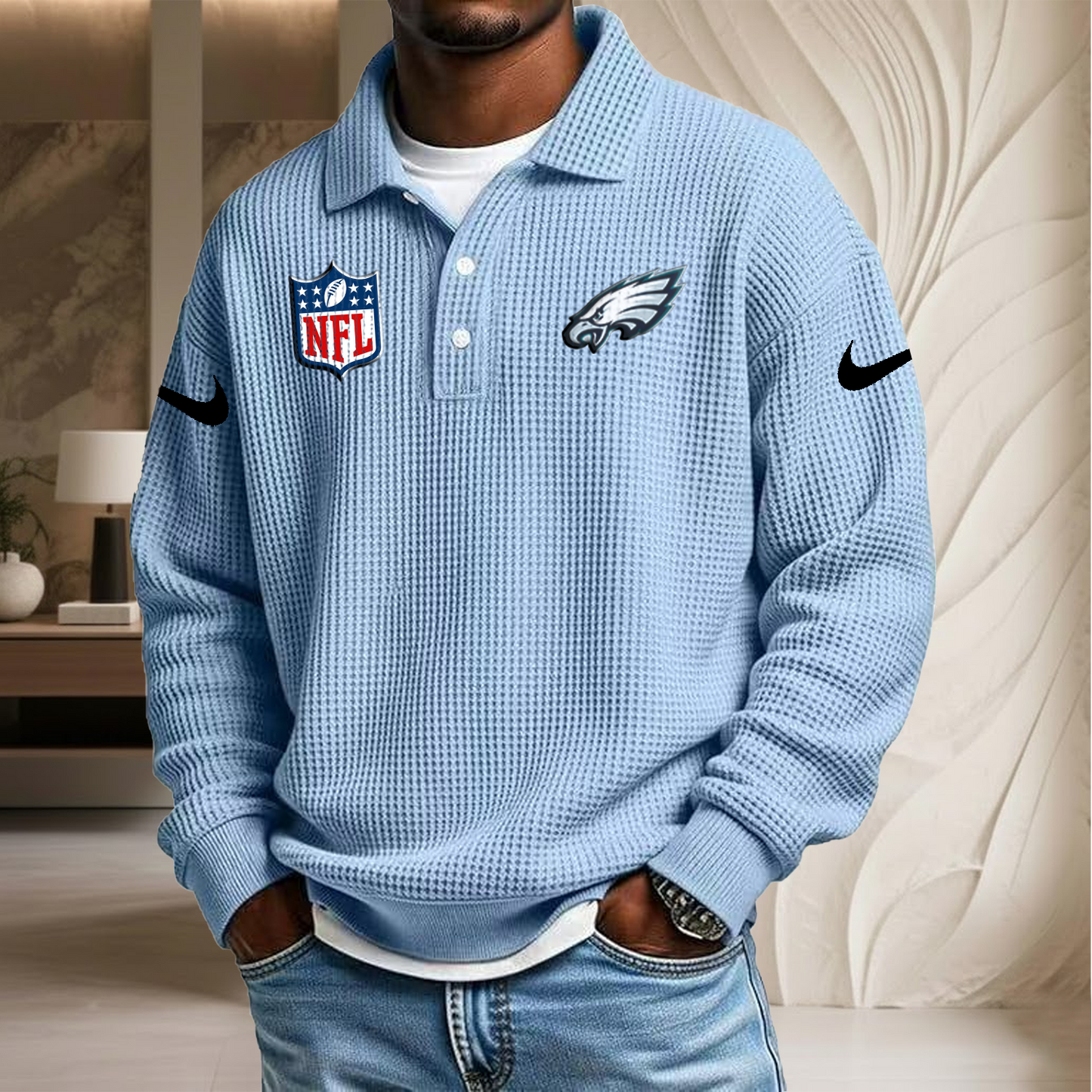NFL x PHI Waffle Three Button Lapel Polo HLP HLPHUONG