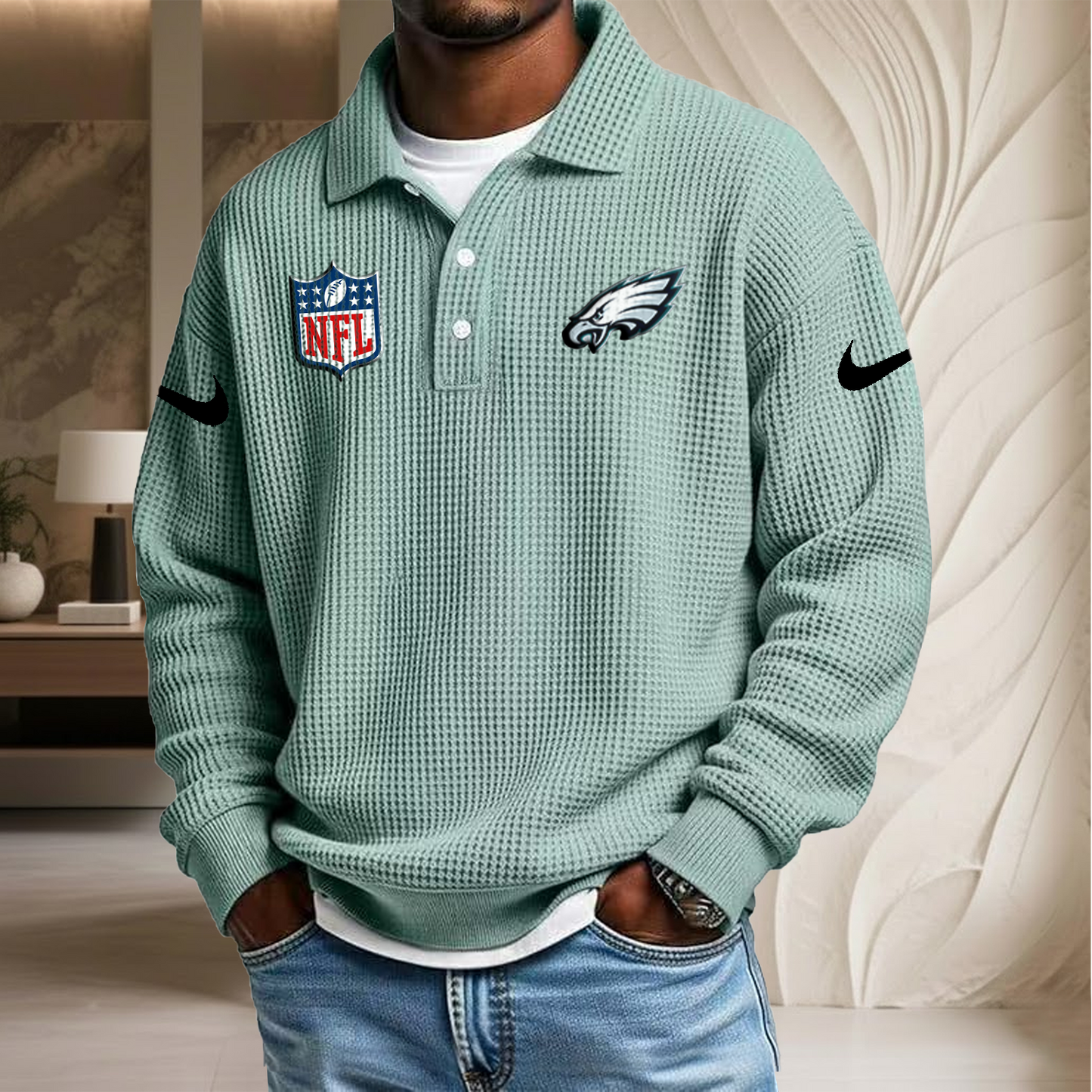 NFL x PHI Waffle Three Button Lapel Polo HLP HLPHUONG