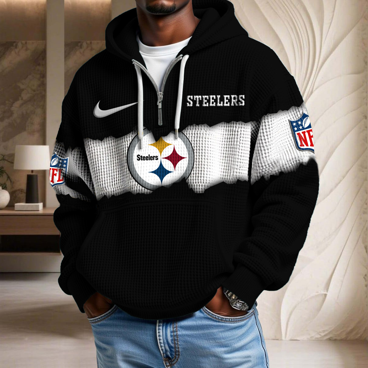 NFL x PIT Crack Waffle Half Zip Hoodie HLP HLPHUONG