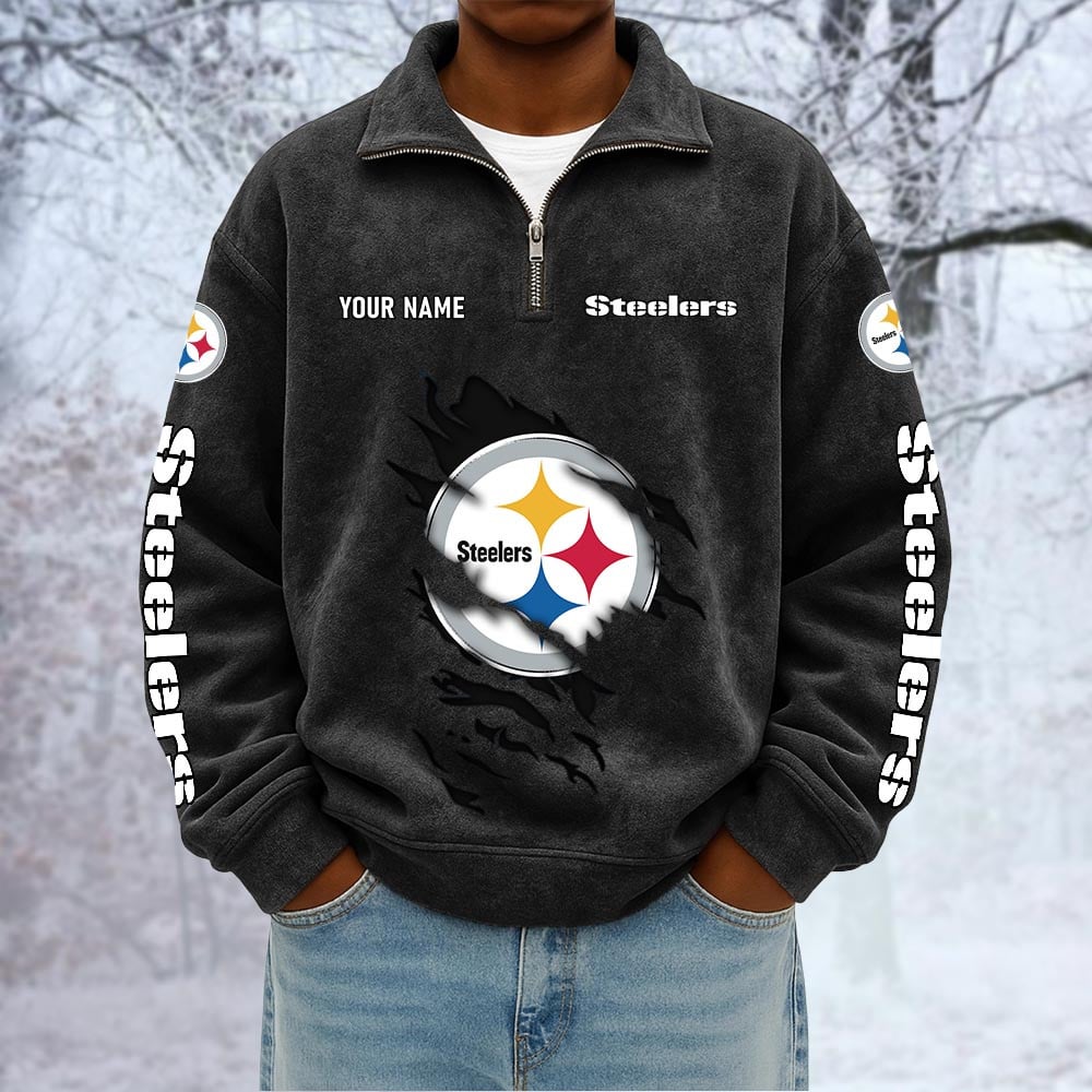 NFL x PIT Custom Name Half-zip Collar Suede Sweatshirt HLP HLPHUONG