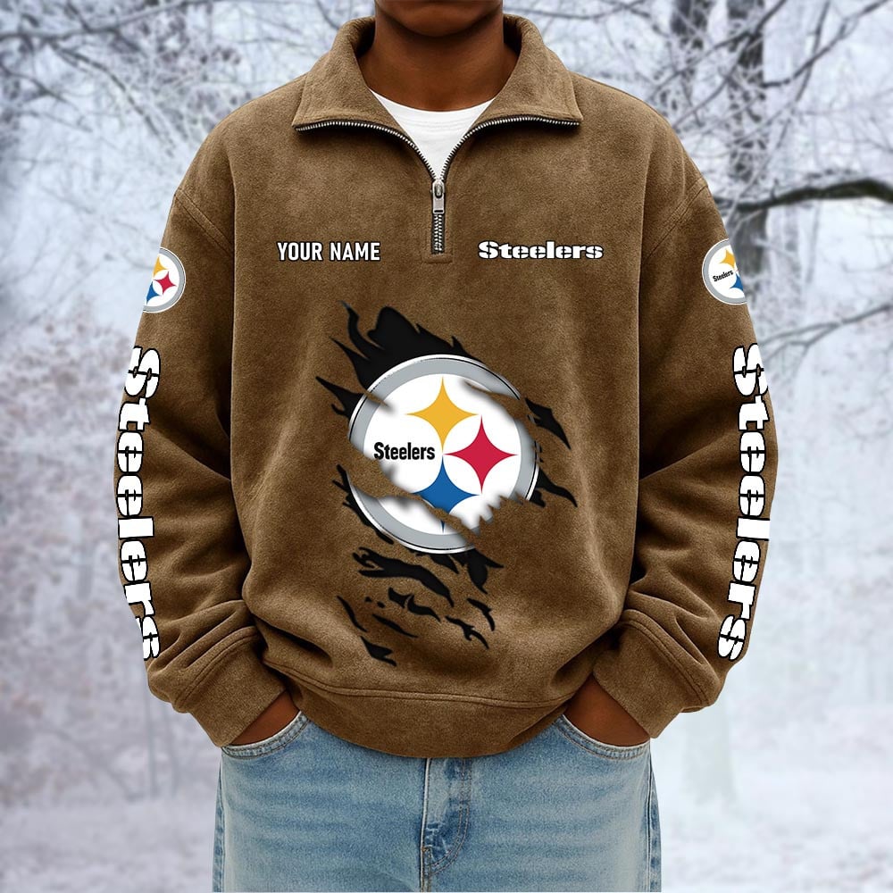 NFL x PIT Custom Name Half-zip Collar Suede Sweatshirt HLP HLPHUONG