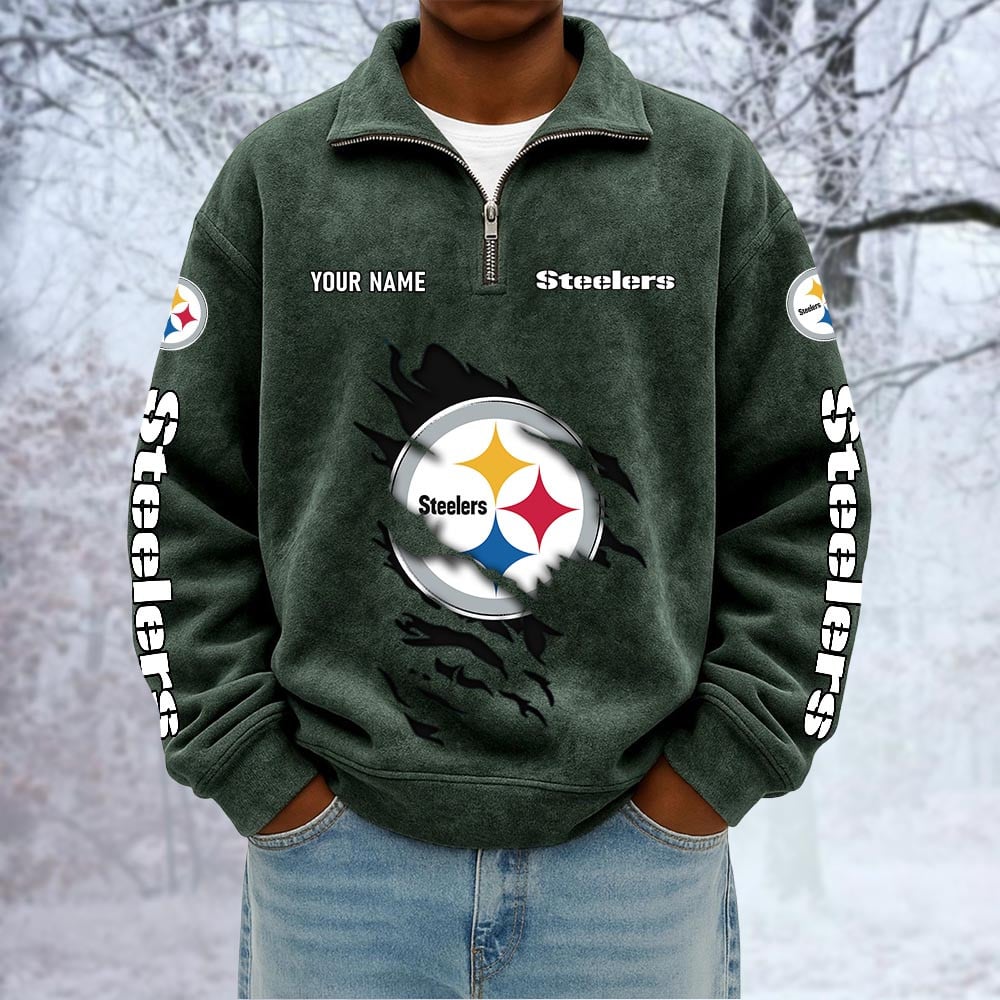 NFL x PIT Custom Name Half-zip Collar Suede Sweatshirt HLP HLPHUONG
