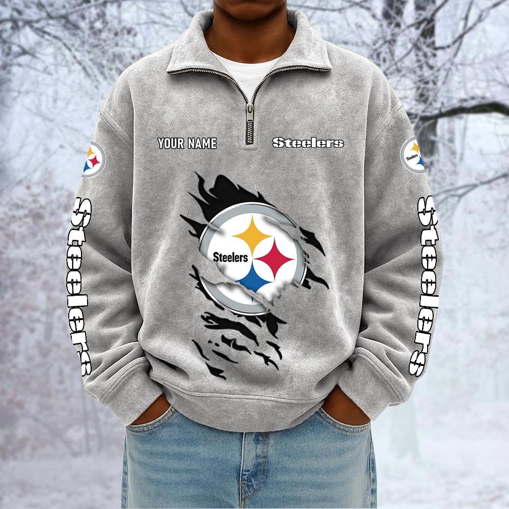 NFL x PIT Custom Name Half-zip Collar Suede Sweatshirt HLP HLPHUONG