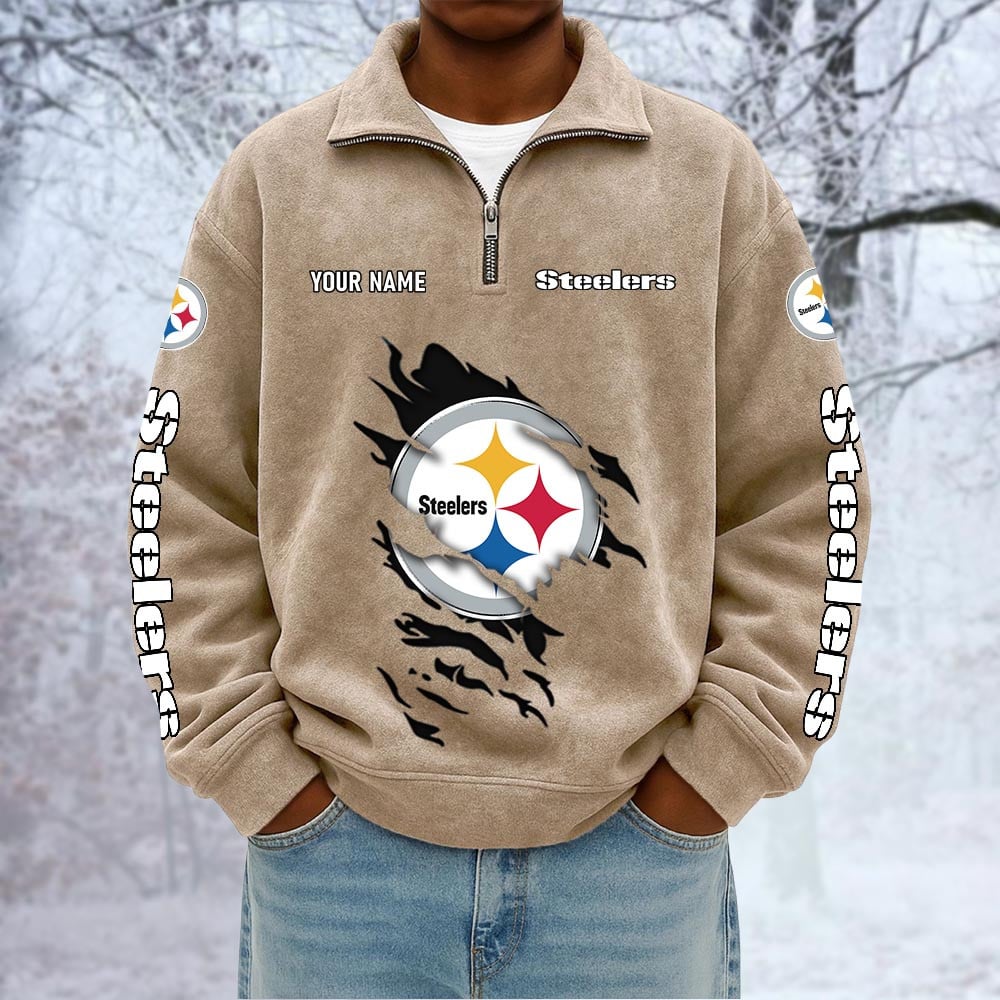 NFL x PIT Custom Name Half-zip Collar Suede Sweatshirt HLP HLPHUONG