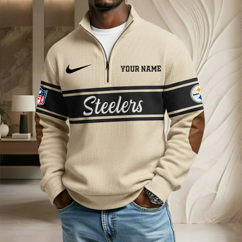 NFL x PIT Custom Name Stand Collar Half-zip Sweatshirt HLP HLPHUONG
