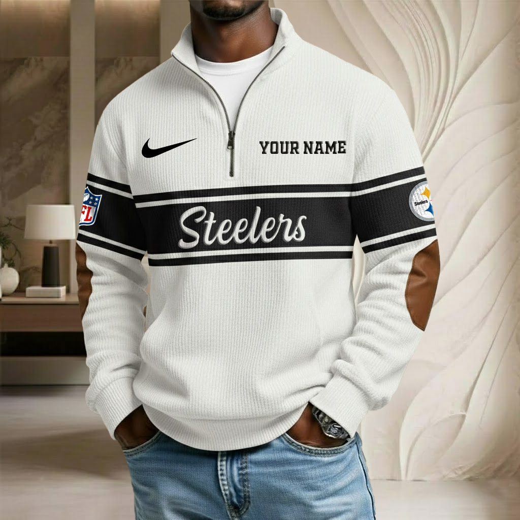 NFL x PIT Custom Name Stand Collar Half-zip Sweatshirt HLP HLPHUONG