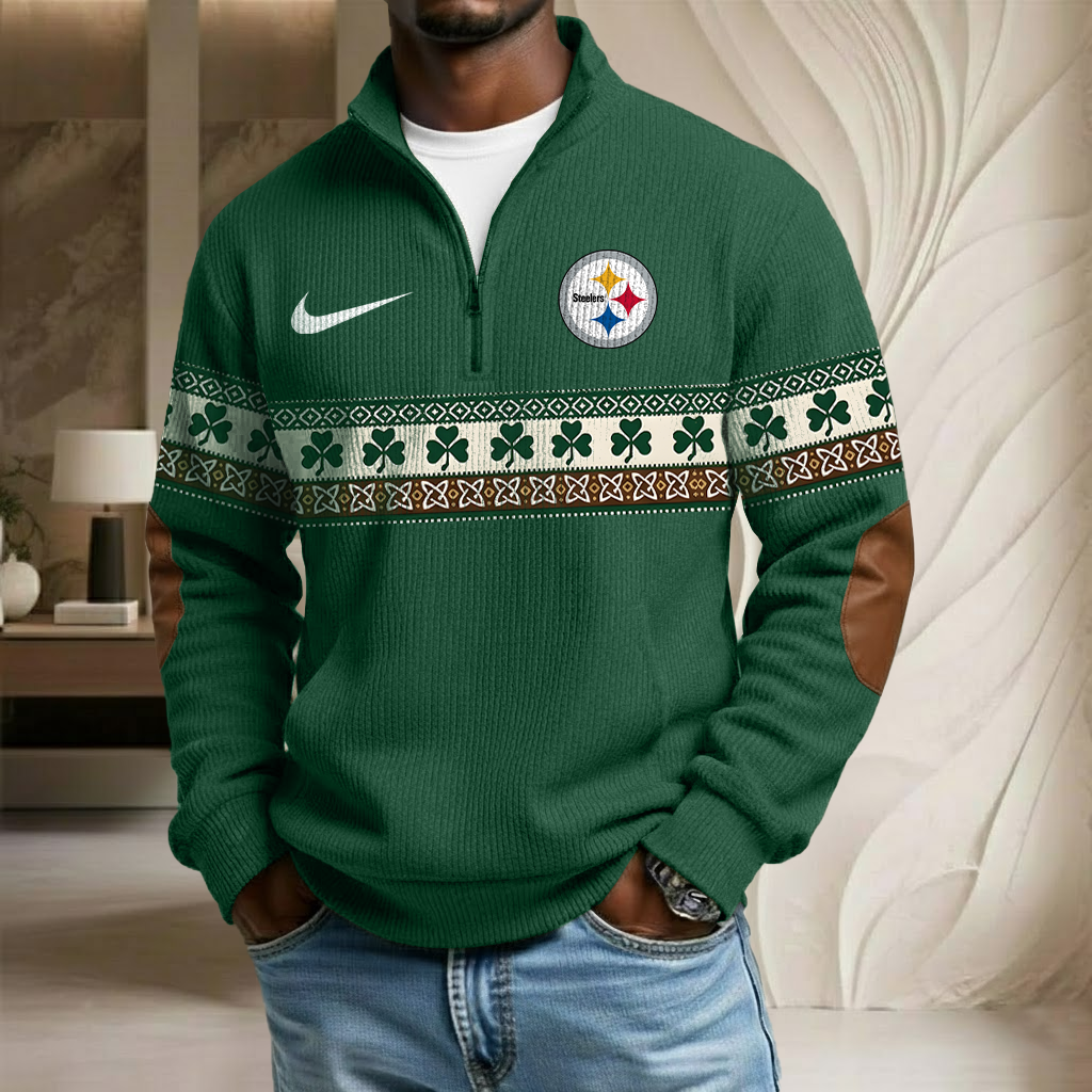NFL x PIT Lucky St Patrick Day Stand Collar Half-zip Sweatshirt HLP HLPHUONG