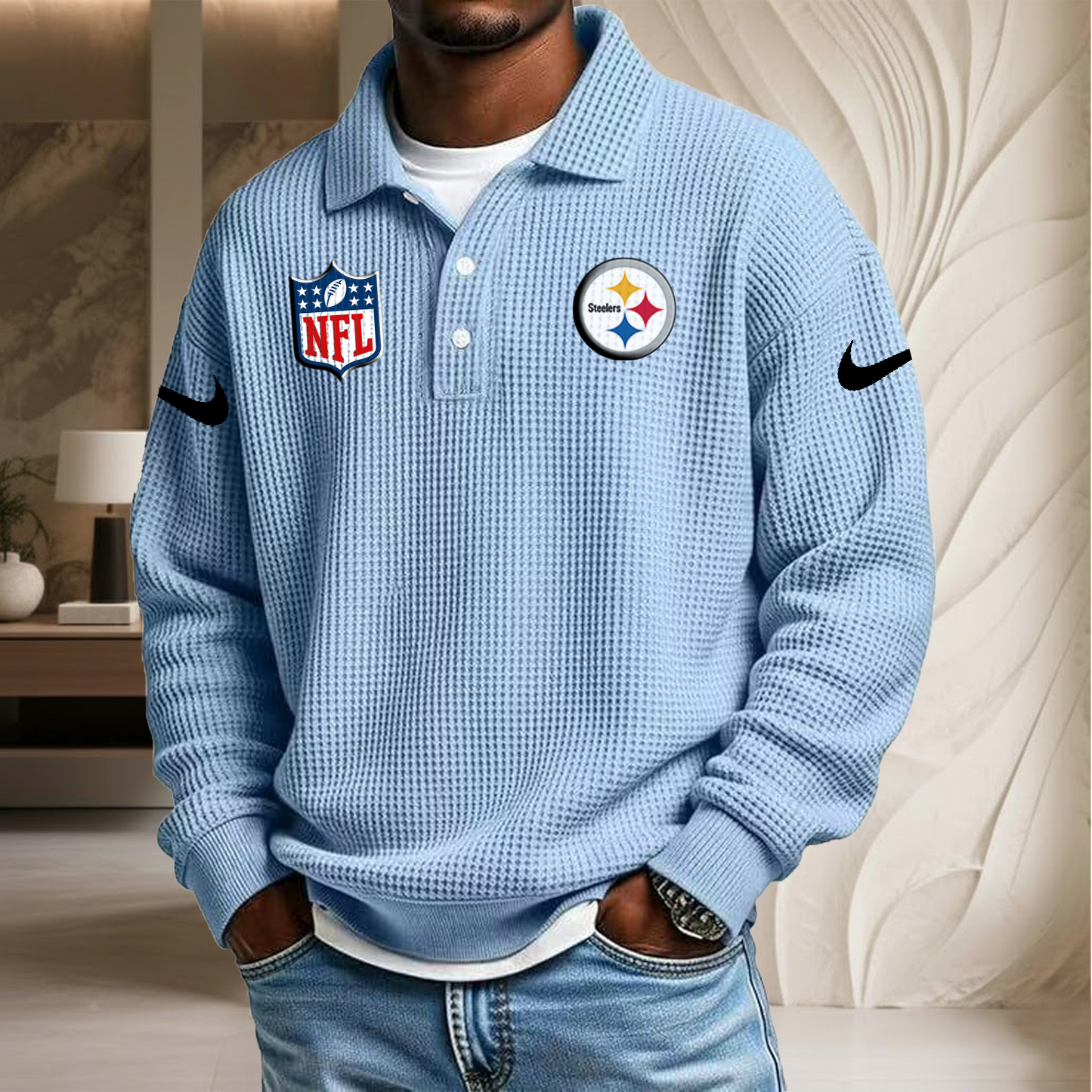 NFL x PIT Waffle Three Button Lapel Polo HLP HLPHUONG