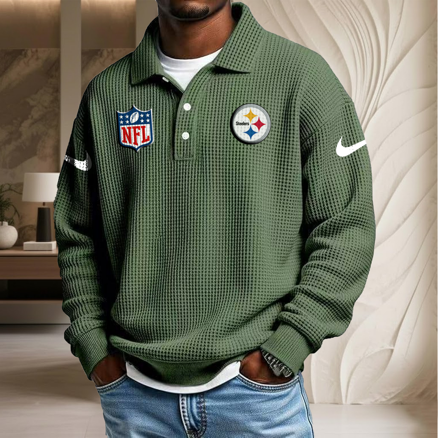 NFL x PIT Waffle Three Button Lapel Polo HLP HLPHUONG