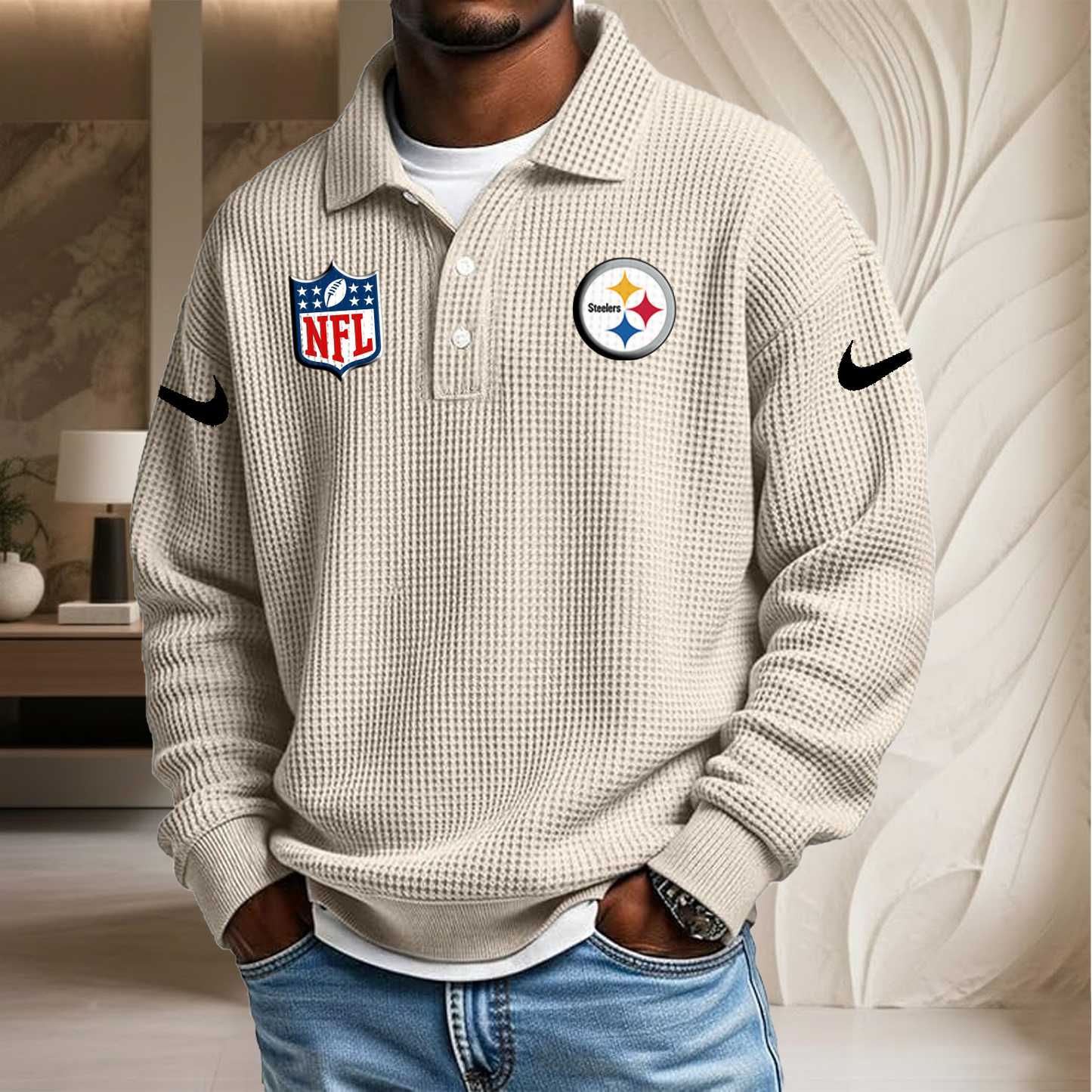 NFL x PIT Waffle Three Button Lapel Polo HLP HLPHUONG