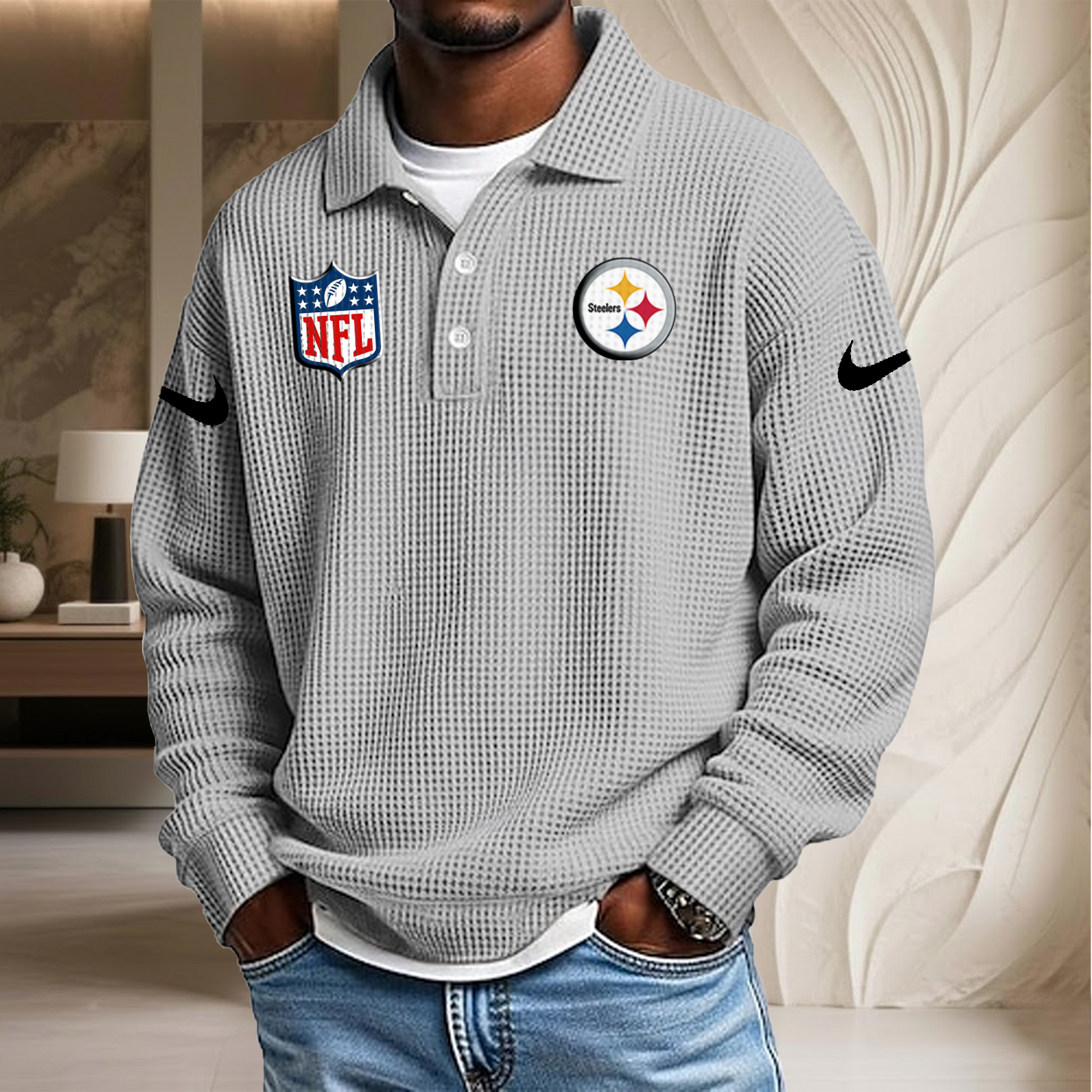 NFL x PIT Waffle Three Button Lapel Polo HLP HLPHUONG