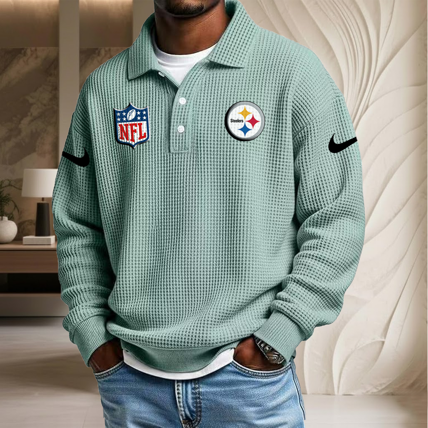 NFL x PIT Waffle Three Button Lapel Polo HLP HLPHUONG