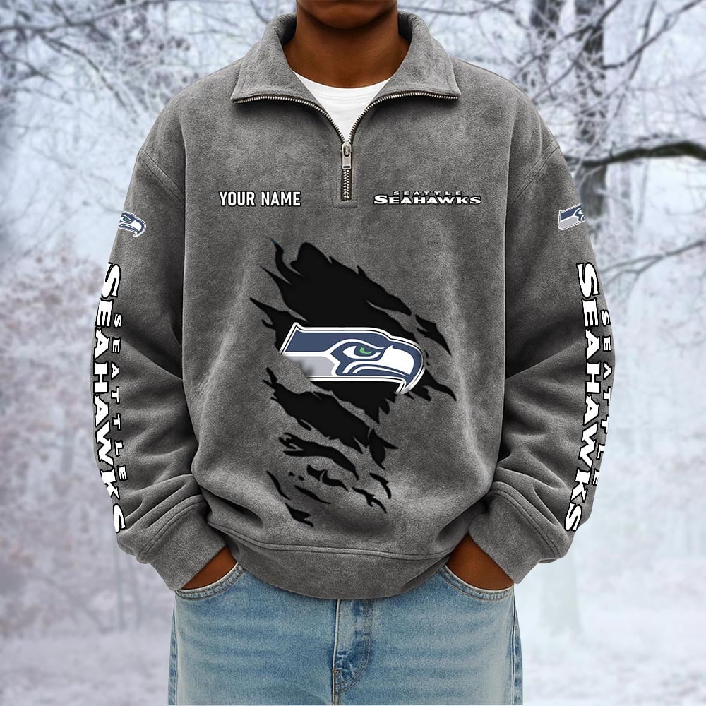 NFL x SEA Custom Name Half-zip Collar Suede Sweatshirt HLP HLPHUONG
