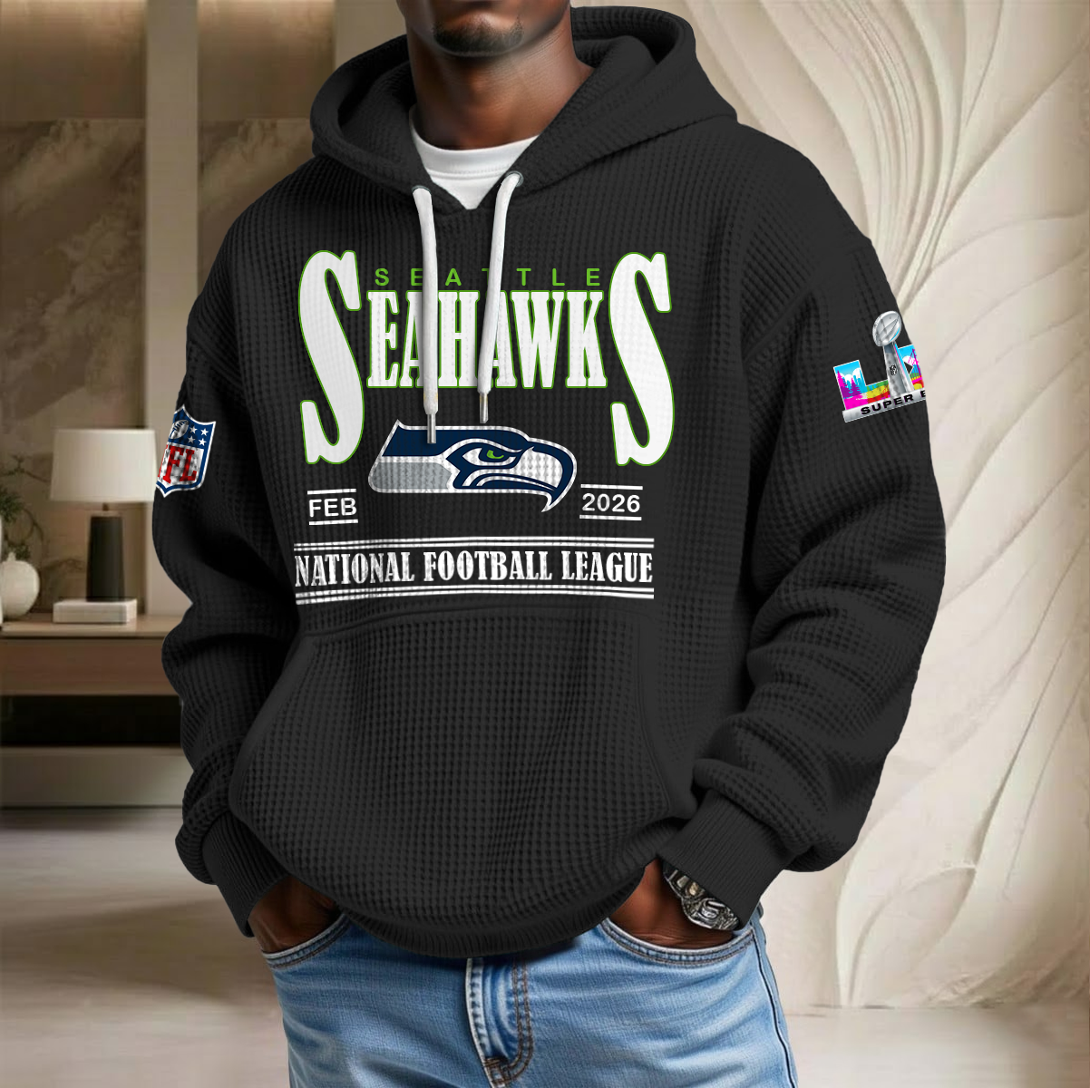 NFL x SEA SB 2026 Waffle Hoodie HLP HLPHUONG
