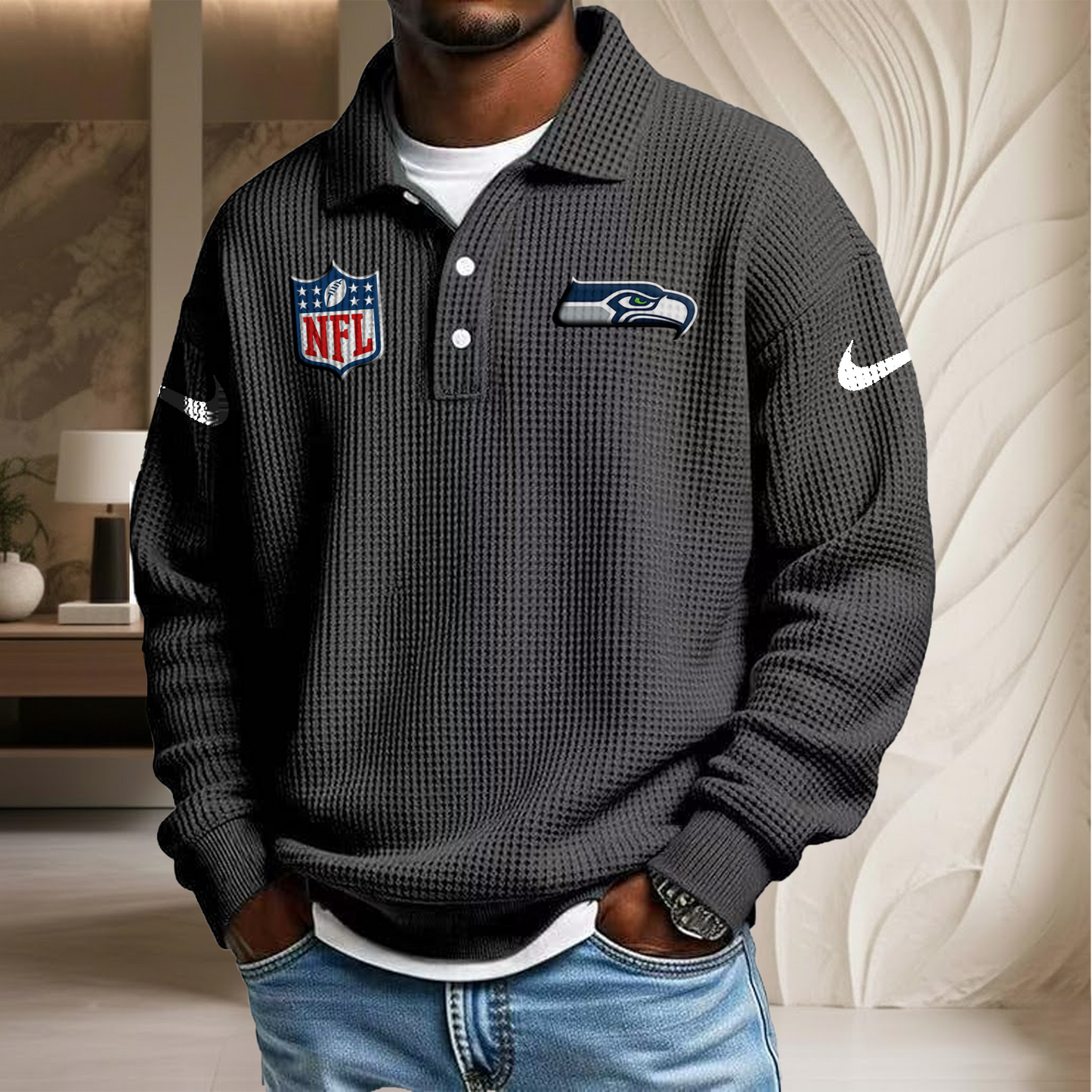 NFL x SEA Waffle Three Button Lapel Polo HLP HLPHUONG