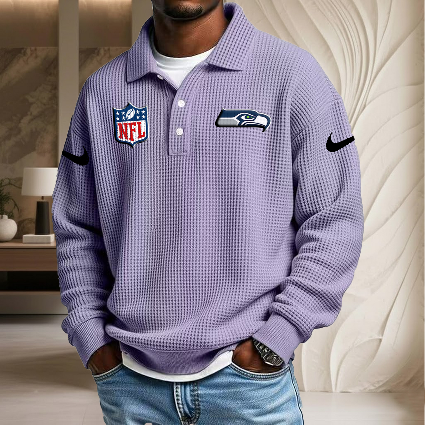 NFL x SEA Waffle Three Button Lapel Polo HLP HLPHUONG