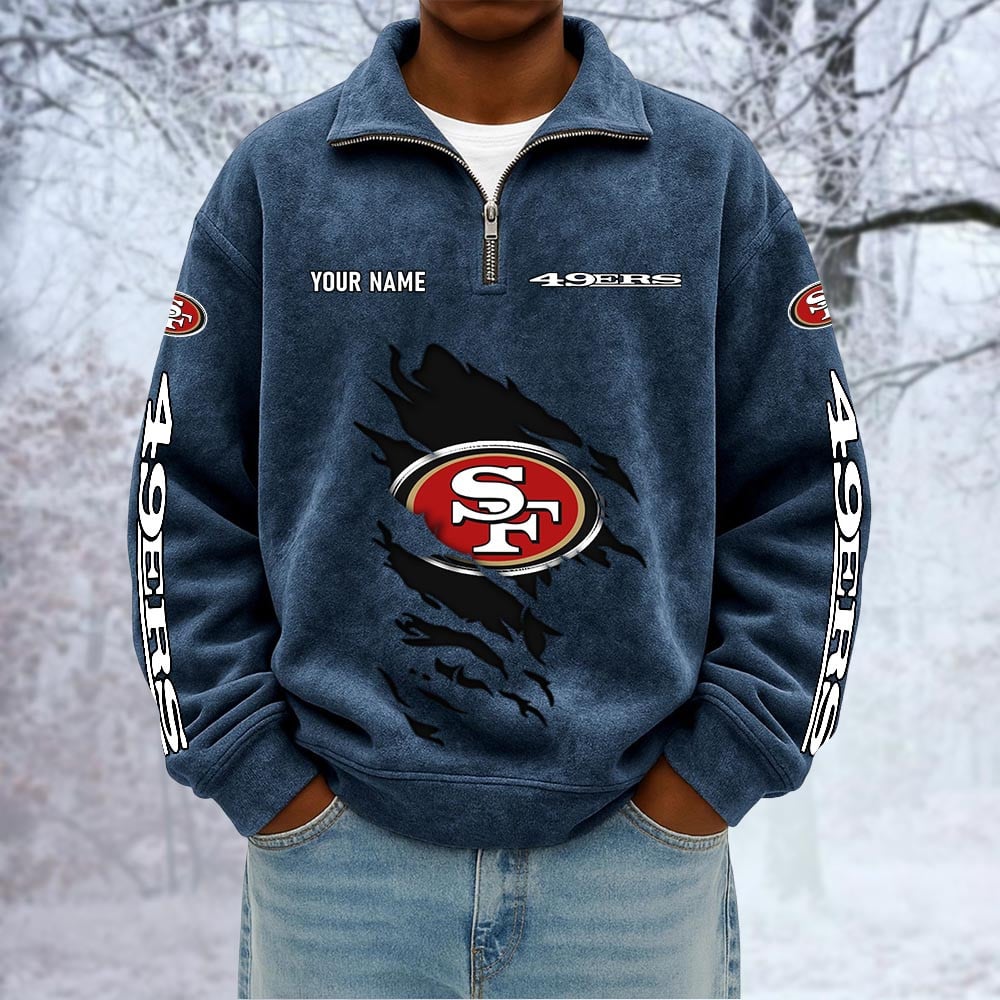 NFL x SF Custom Name Half-zip Collar Suede Sweatshirt HLP HLPHUONG