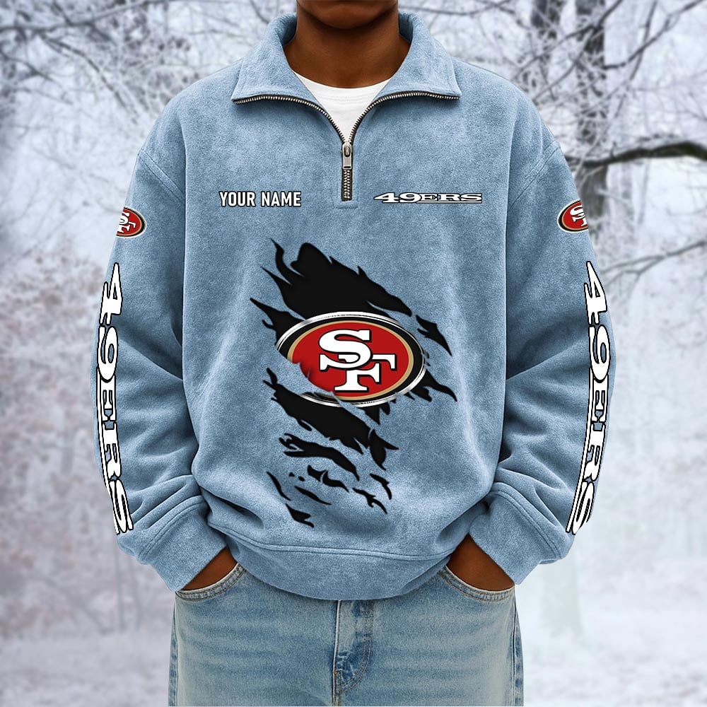 NFL x SF Custom Name Half-zip Collar Suede Sweatshirt HLP HLPHUONG