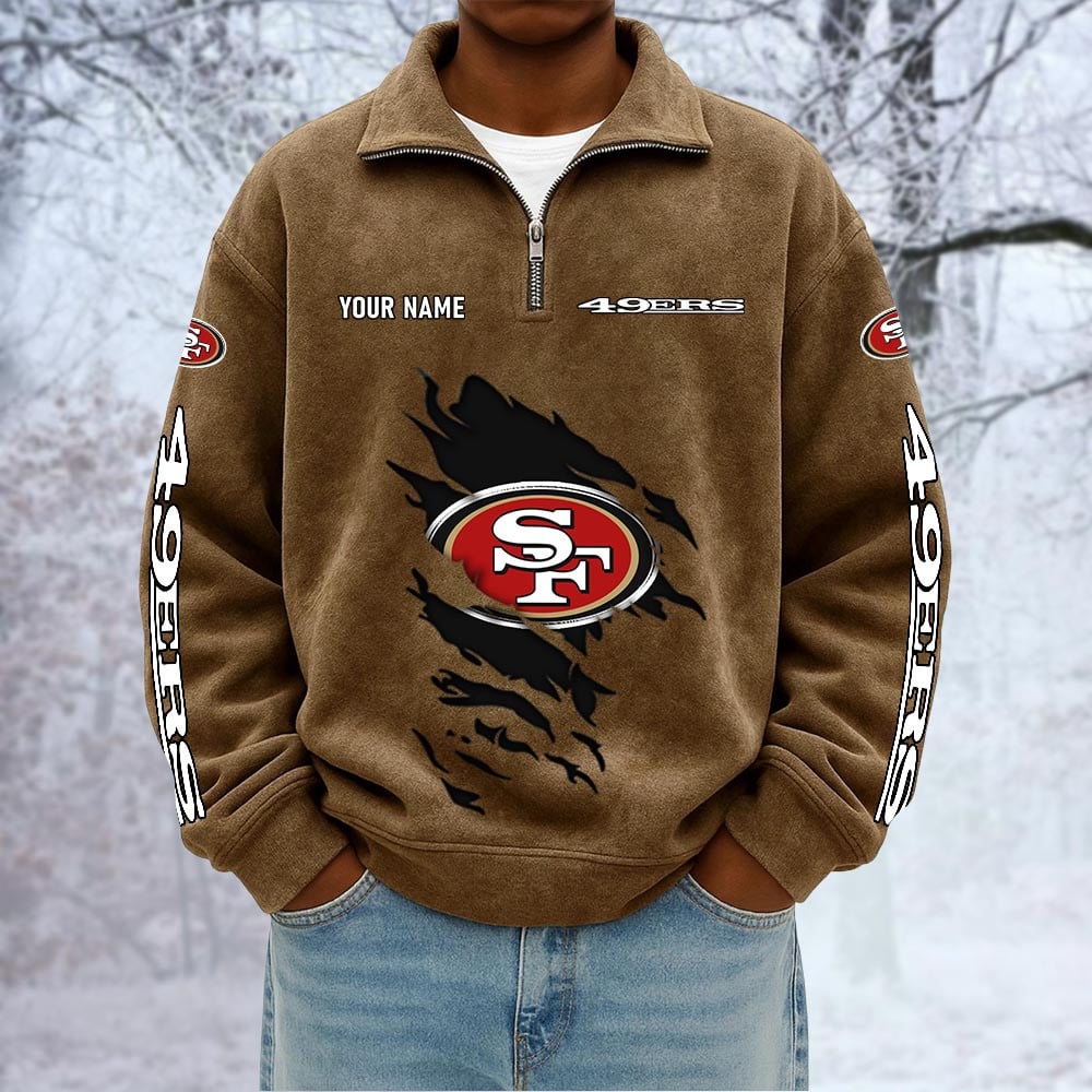 NFL x SF Custom Name Half-zip Collar Suede Sweatshirt HLP HLPHUONG