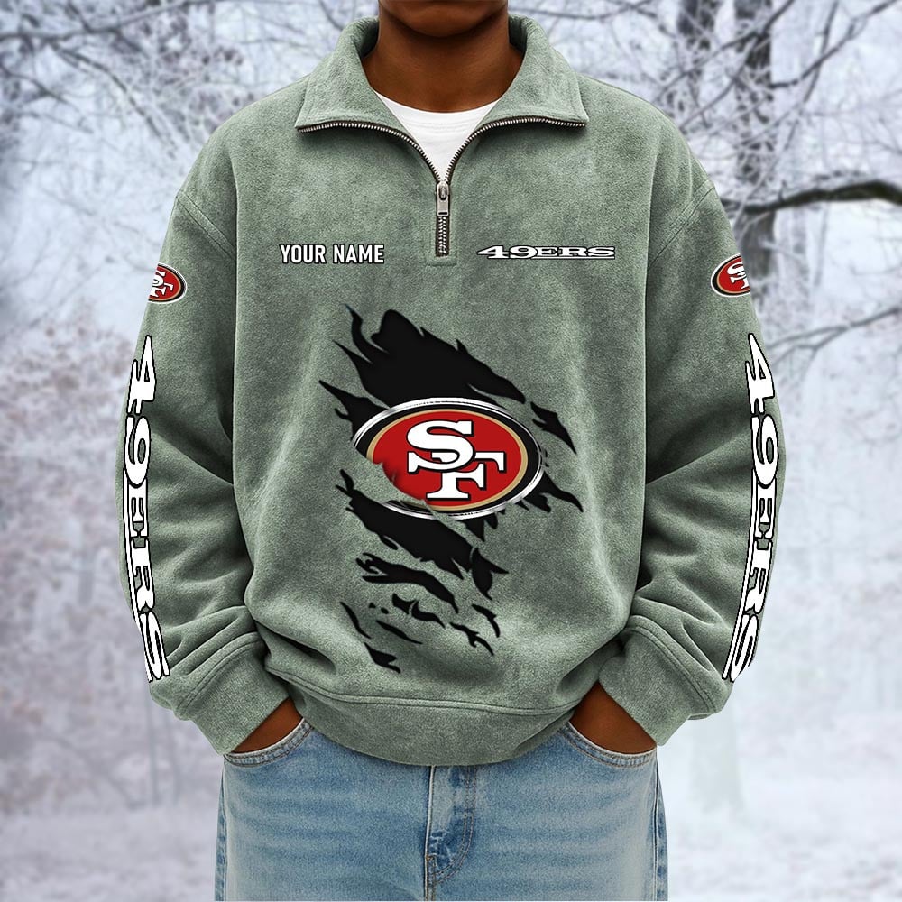 NFL x SF Custom Name Half-zip Collar Suede Sweatshirt HLP HLPHUONG