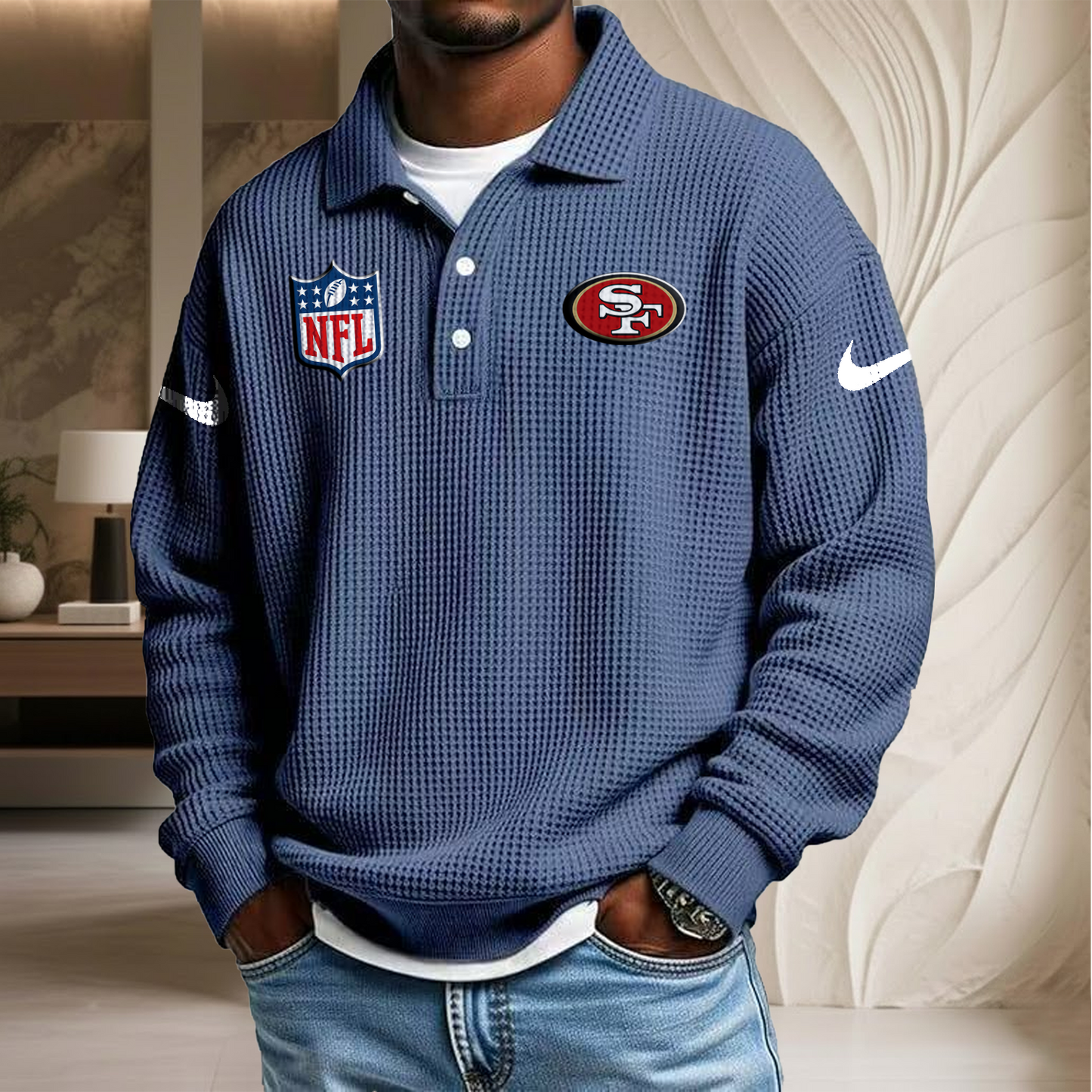 NFL x SF Waffle Three Button Lapel Polo HLP HLPHUONG