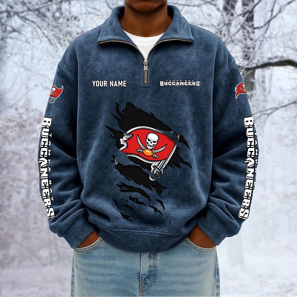 NFL x TB Custom Name Half-zip Collar Suede Sweatshirt HLP HLPHUONG
