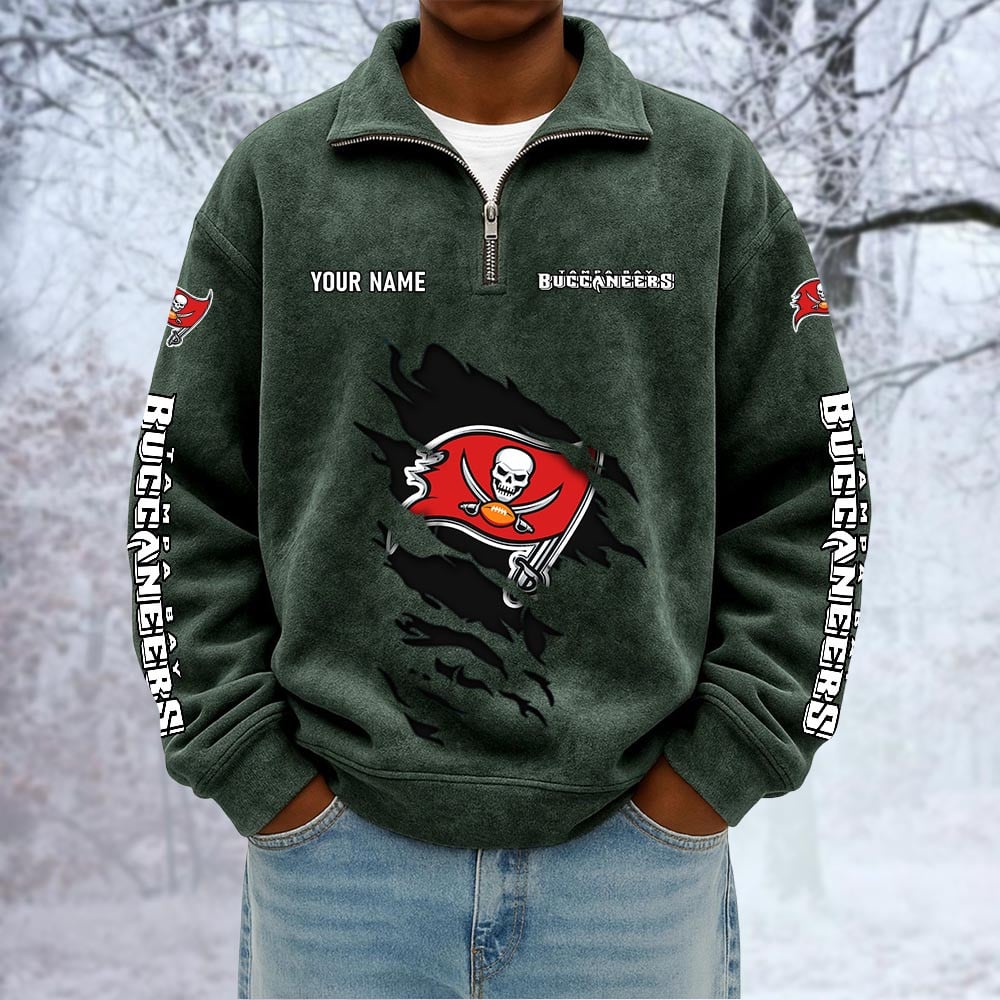 NFL x TB Custom Name Half-zip Collar Suede Sweatshirt HLP HLPHUONG