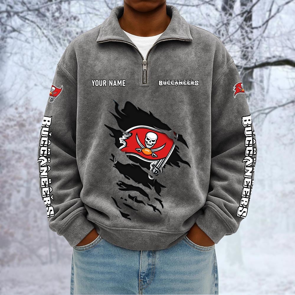 NFL x TB Custom Name Half-zip Collar Suede Sweatshirt HLP HLPHUONG