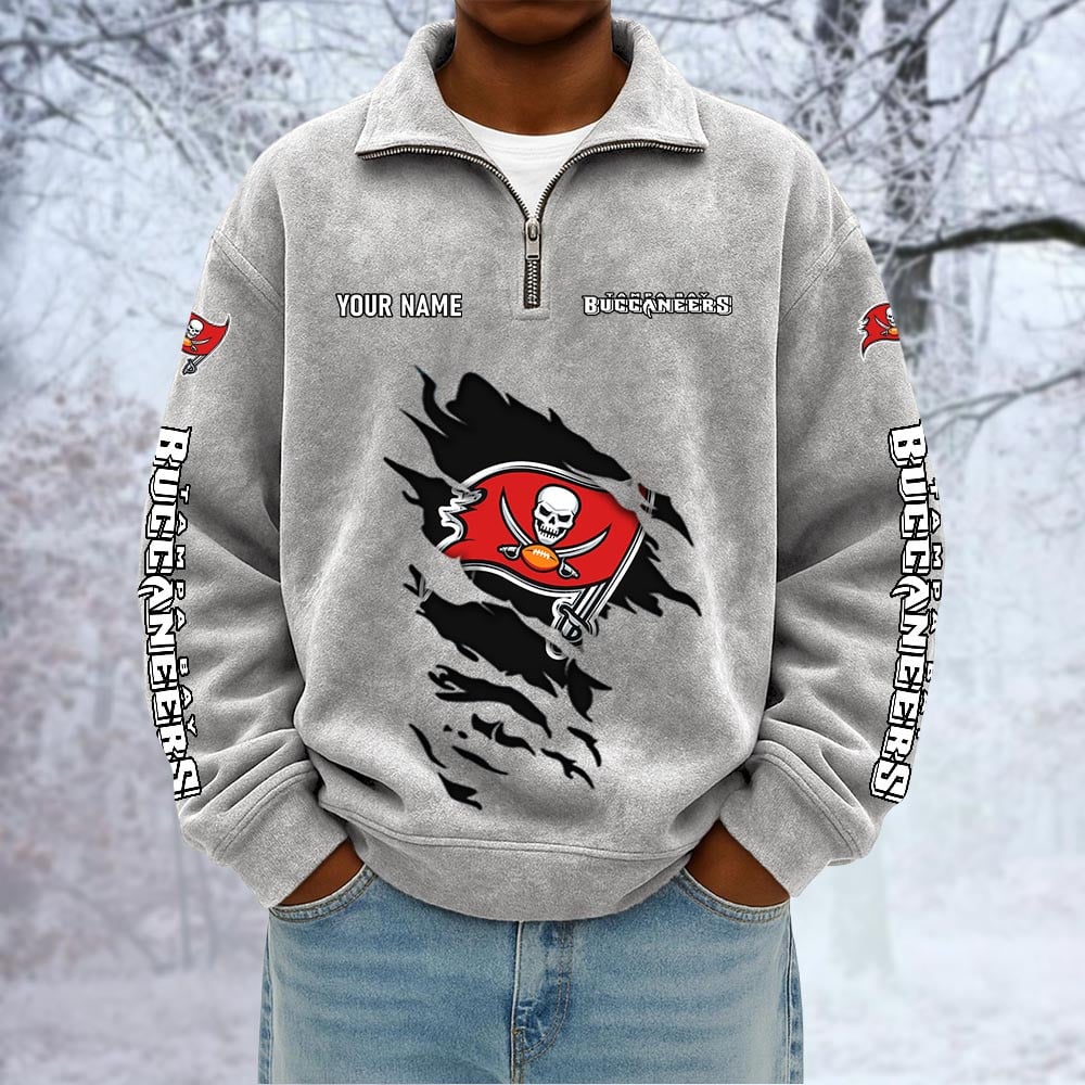 NFL x TB Custom Name Half-zip Collar Suede Sweatshirt HLP HLPHUONG