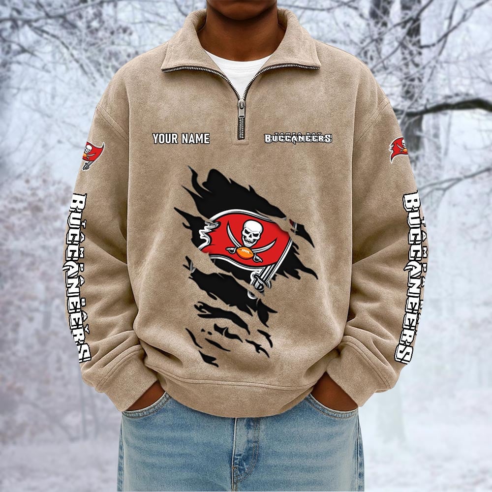 NFL x TB Custom Name Half-zip Collar Suede Sweatshirt HLP HLPHUONG