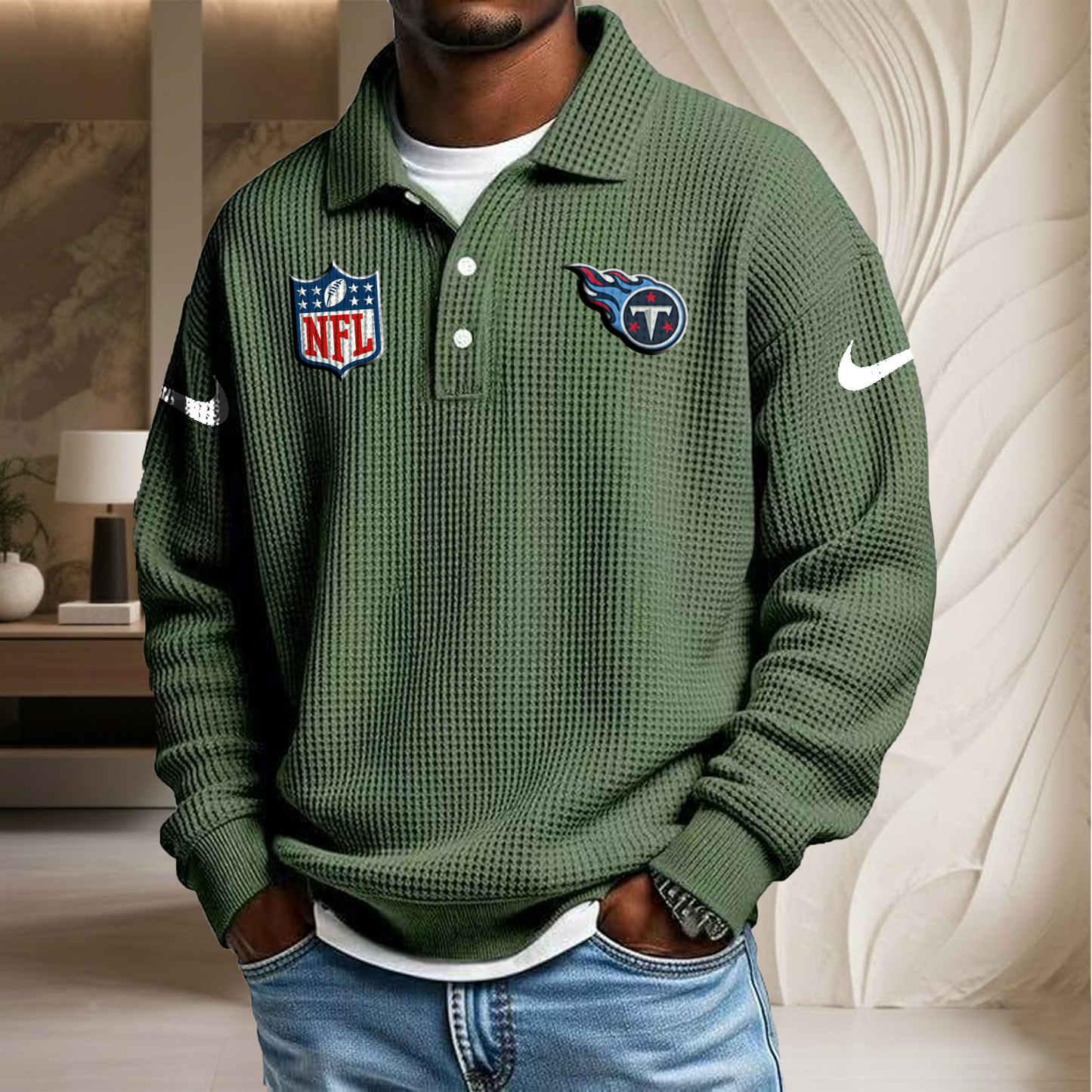 NFL x TEN Waffle Three Button Lapel Polo HLP HLPHUONG
