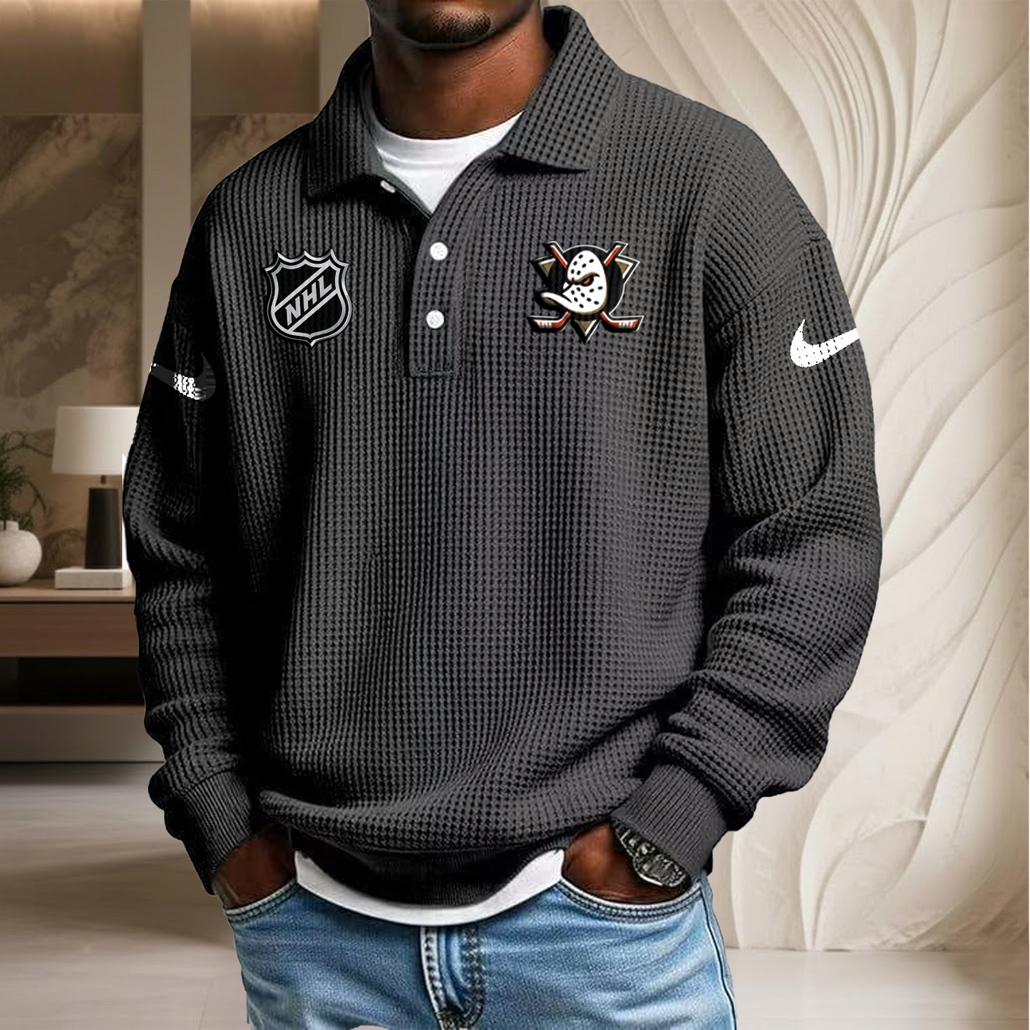 NHL x ANA Waffle Three Button Lapel Polo HLP HLPHUONG