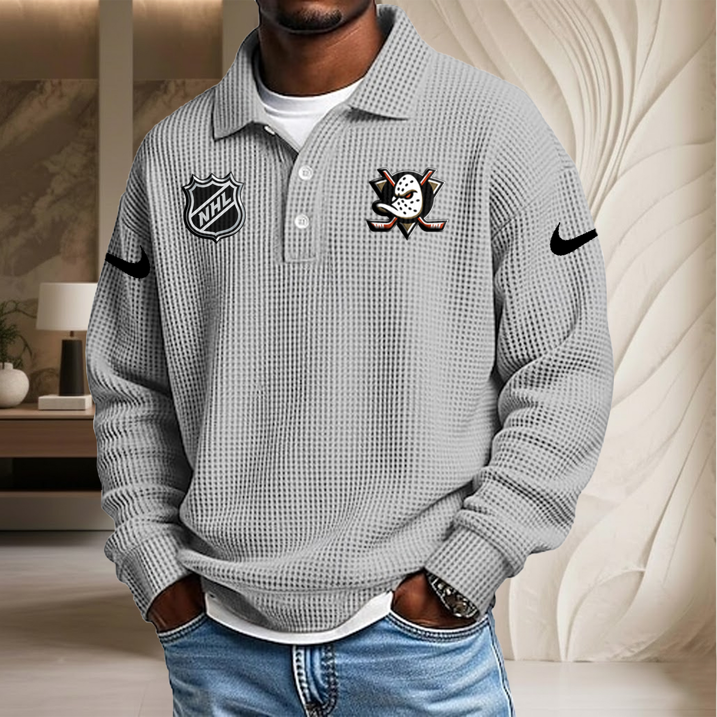NHL x ANA Waffle Three Button Lapel Polo HLP HLPHUONG