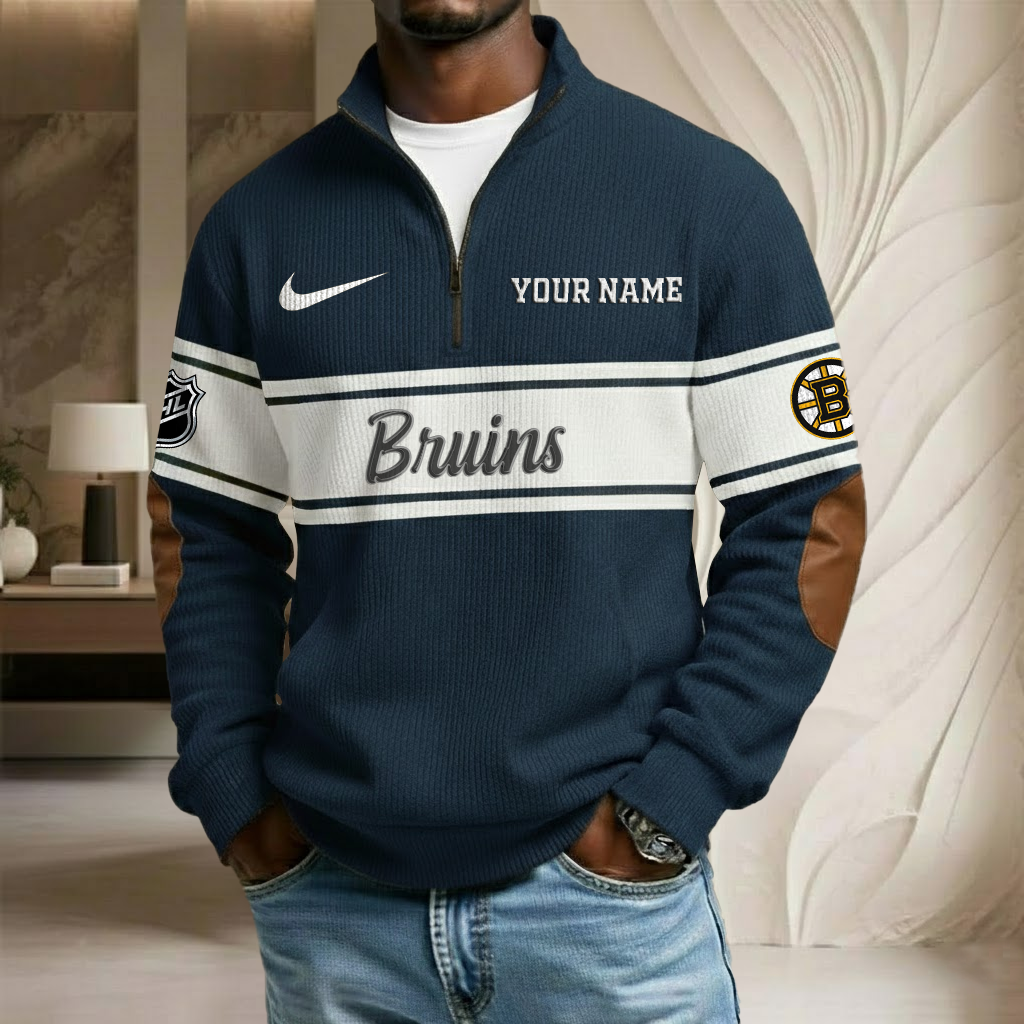 NHL x BOS Custom Name Stand Collar Half-zip Sweatshirt HLP HLPHUONG