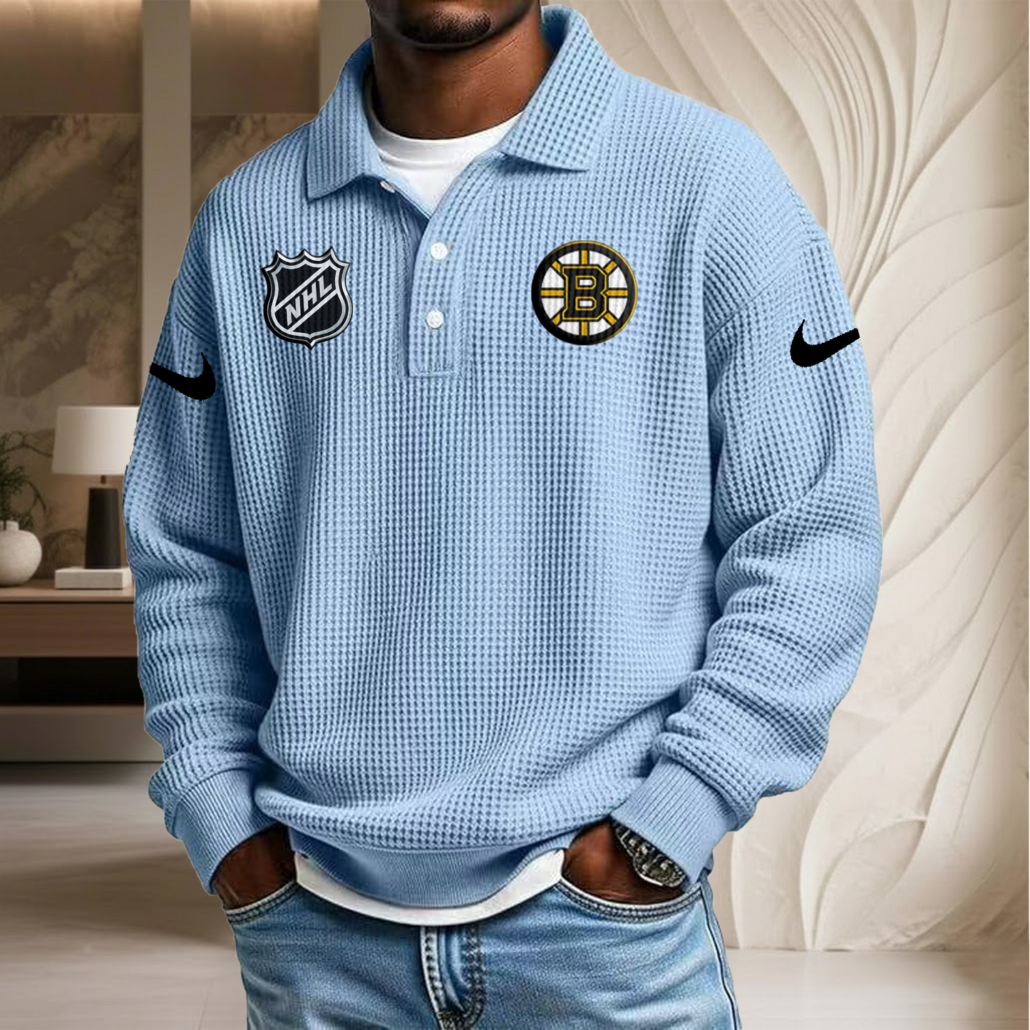 NHL x BOS Waffle Three Button Lapel Polo HLP HLPHUONG