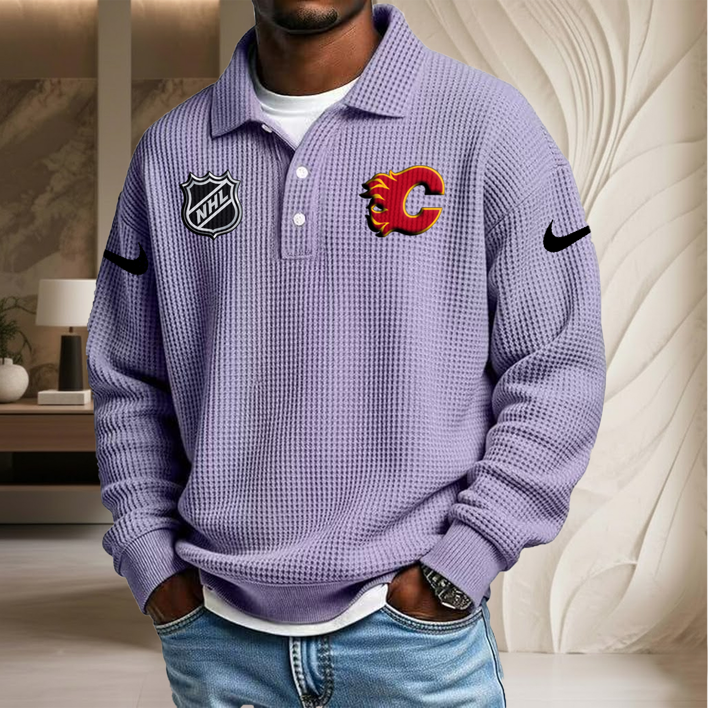 NHL x CAL Waffle Three Button Lapel Polo HLP HLPHUONG