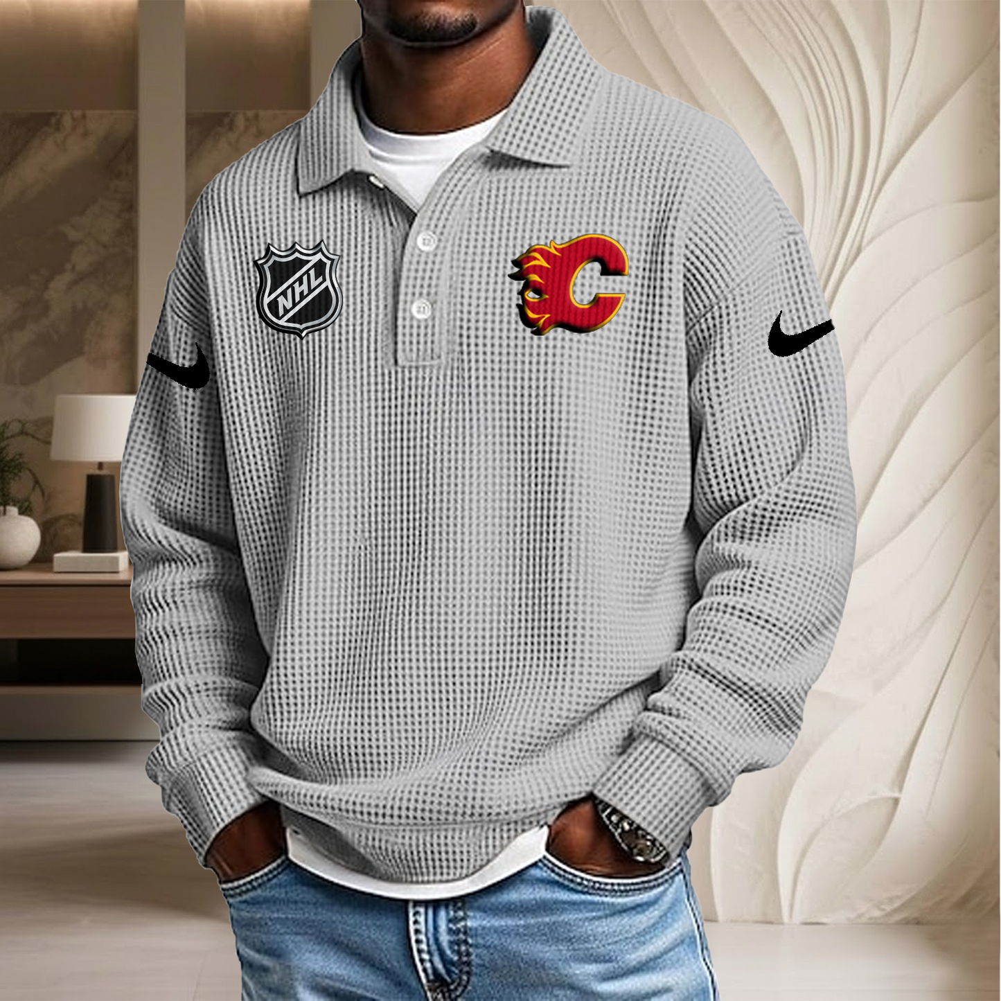 NHL x CAL Waffle Three Button Lapel Polo HLP HLPHUONG