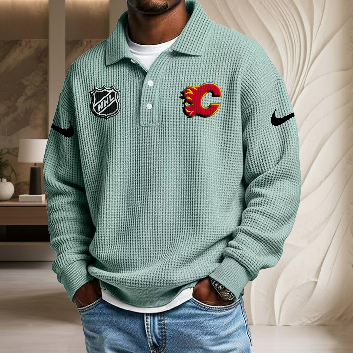 NHL x CAL Waffle Three Button Lapel Polo HLP HLPHUONG